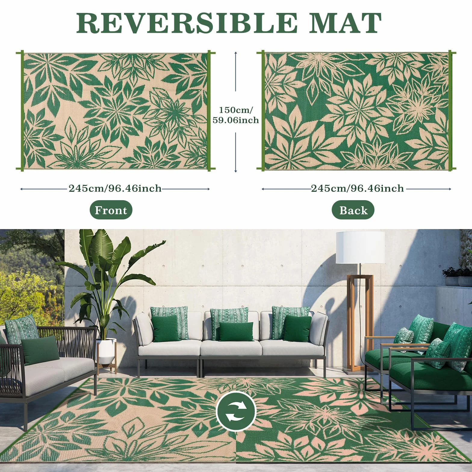 Alfombra de Jardín Impermeable 150x245 cm Verde Resistente a Rayos UV Reciclado