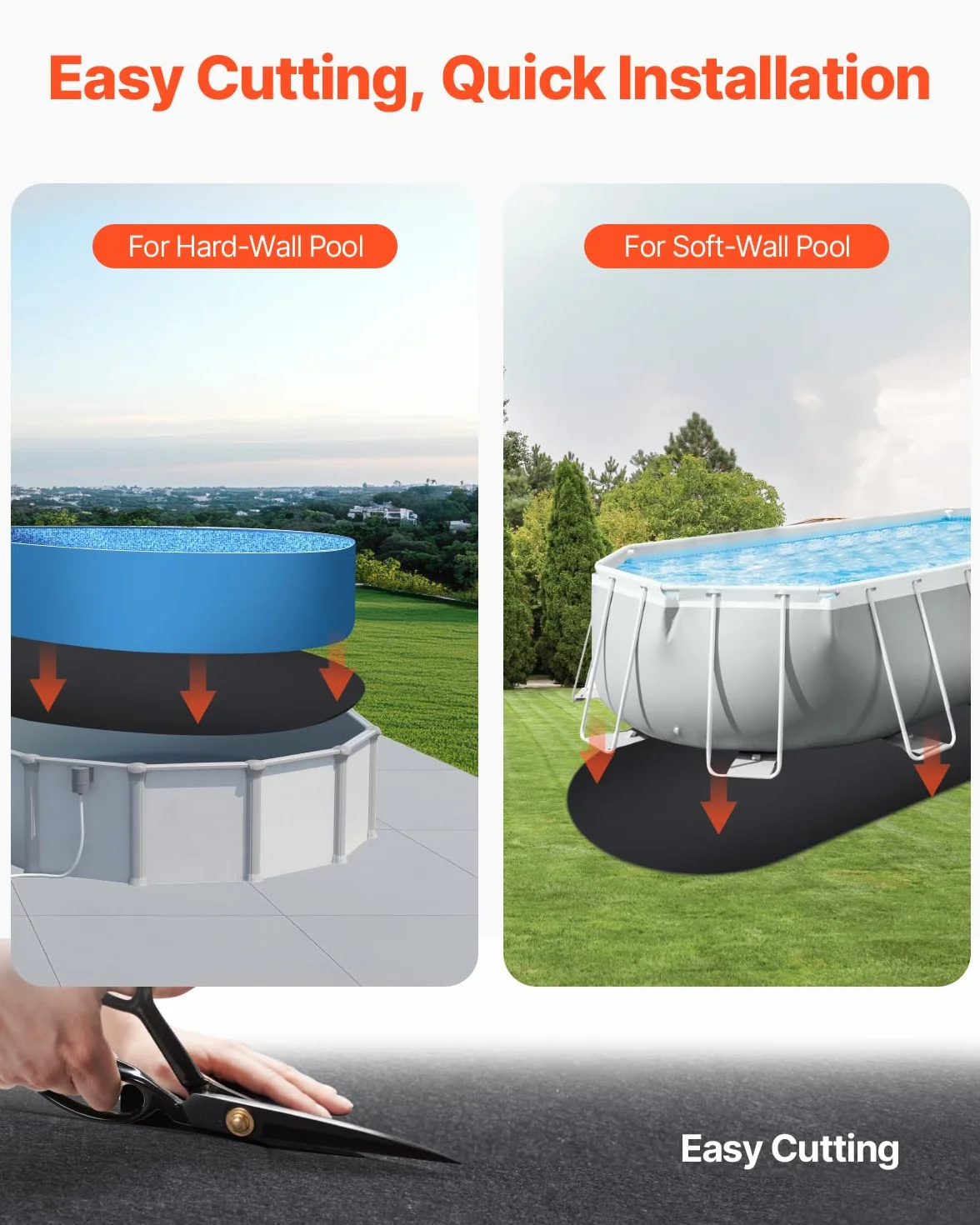 VEVOR Revestimiento para Piscinas Ovalado, 3,7 x 7,3 m, Extragrueso, Geotextil, Negro