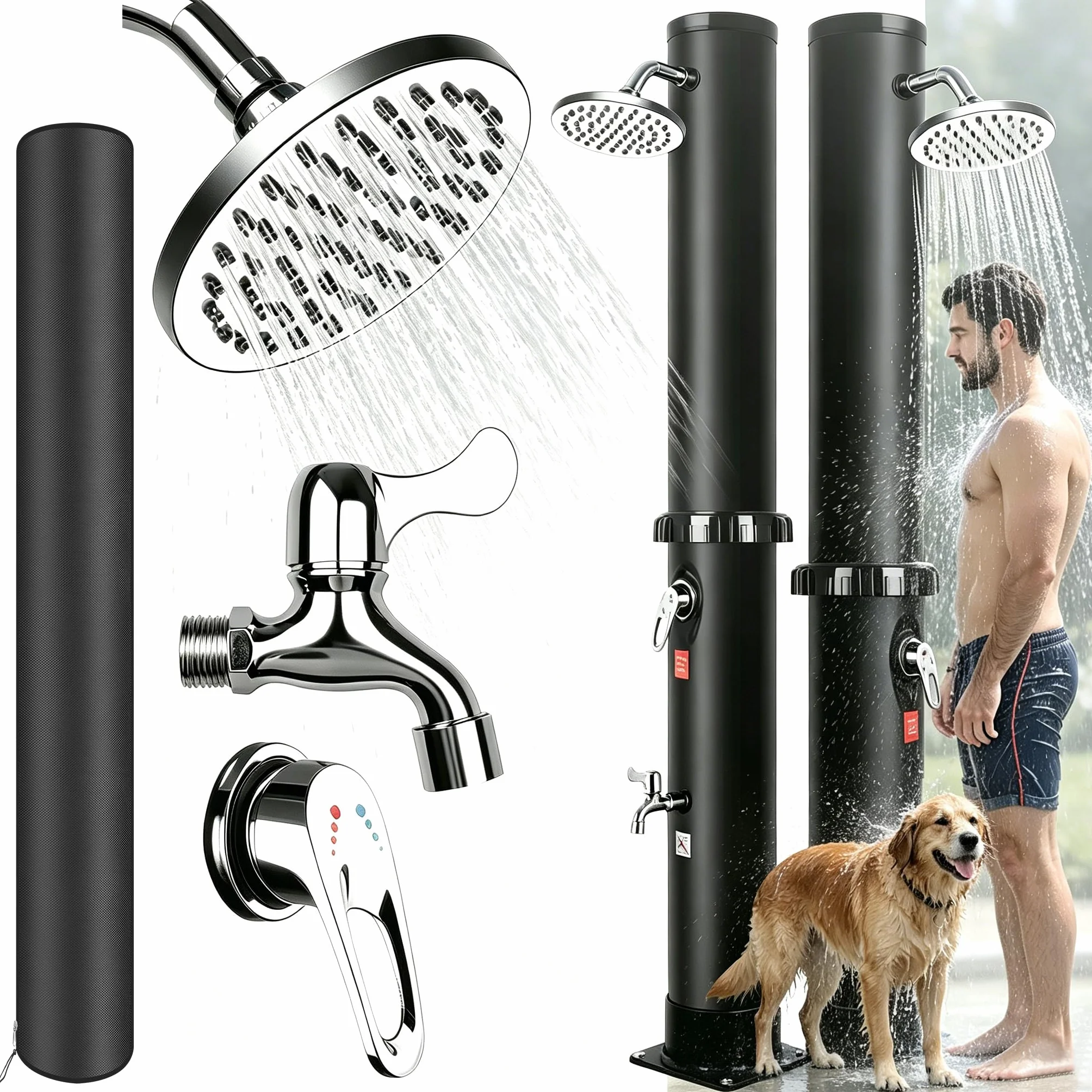 Ducha Solar Exterior 40 Litros - Ducha de Jardín para Piscina Patio con Rociador Giratorio