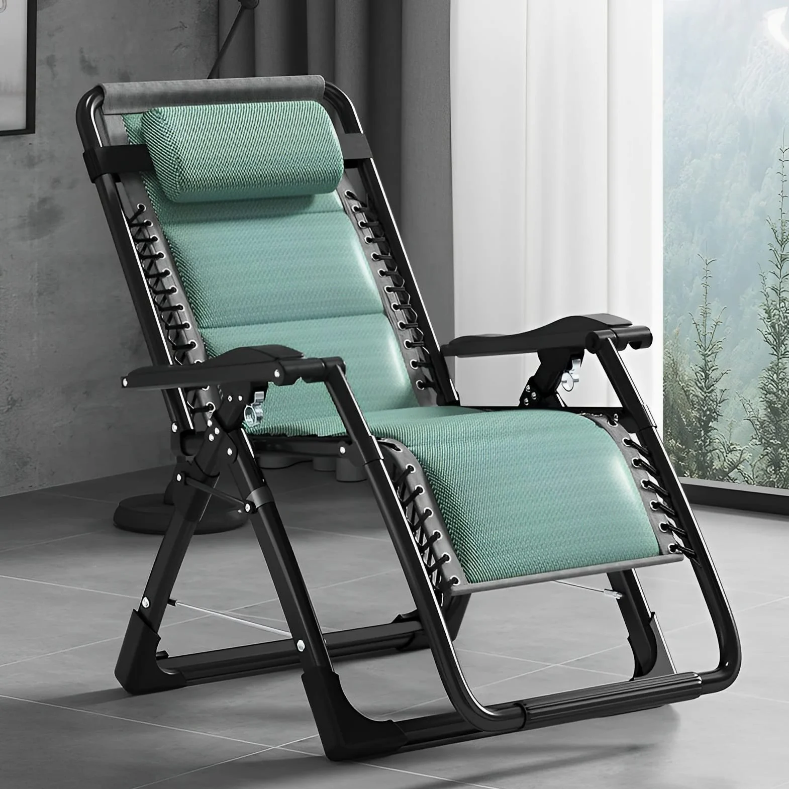 Tumbona Gravedad Cero, Silla Reclinable Plegable con Respaldo Ajustable Y Reposacabeza Extraíble, Tumbona Jardin Exterior para Playa Piscina Hamaca Reposabebidas (Color : Linen Grey Mattress)
