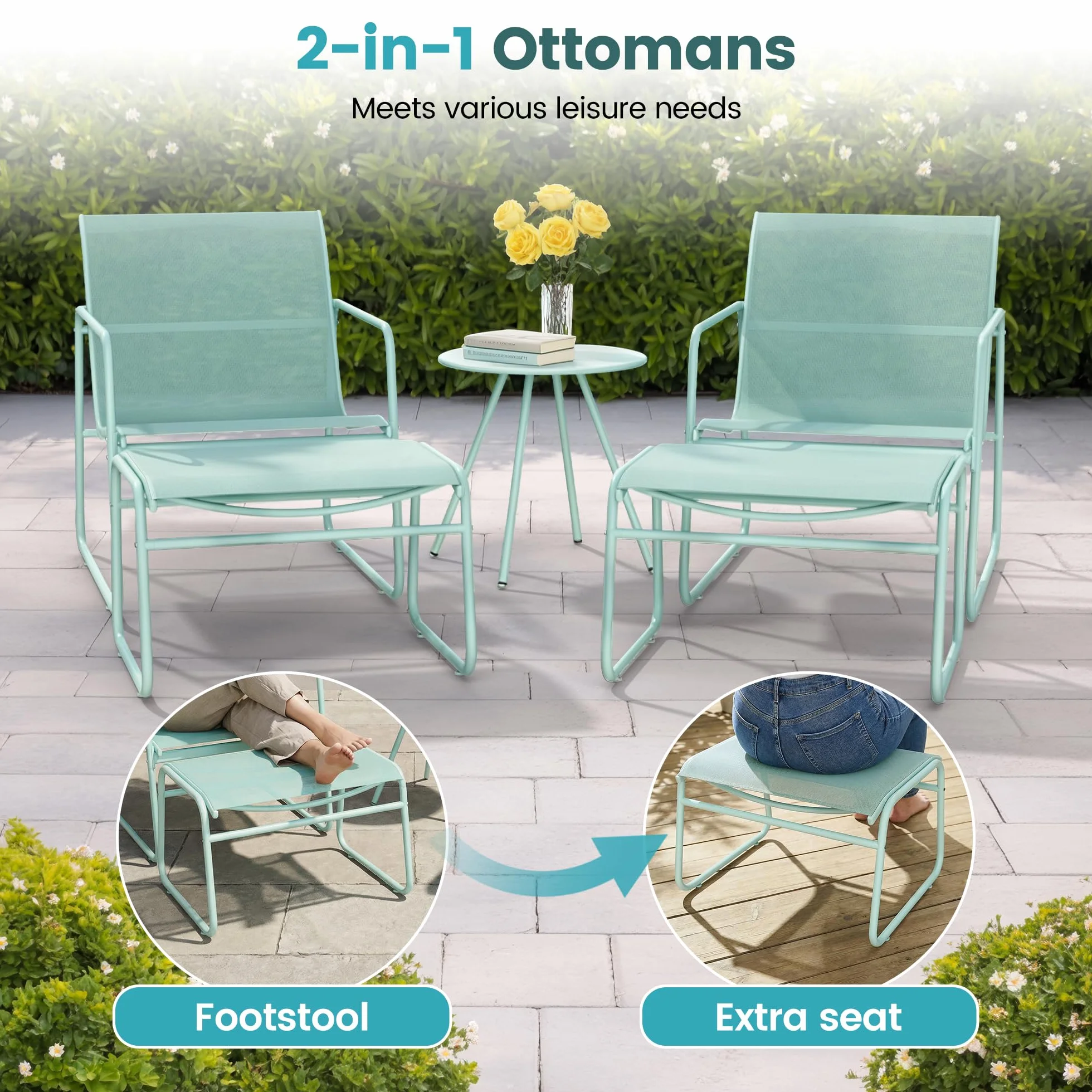 Pamapic Conjunto de Jardín de 5 Piezas, Muebles de Jardín con Mesa y Sillas, Tejido Textilene Transpirable, Verde