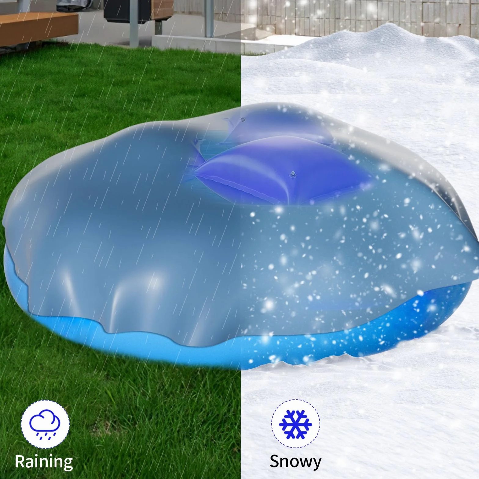Cojín de piscina de invierno XXL 120 x 120 cm, cojín de aire para piscina
