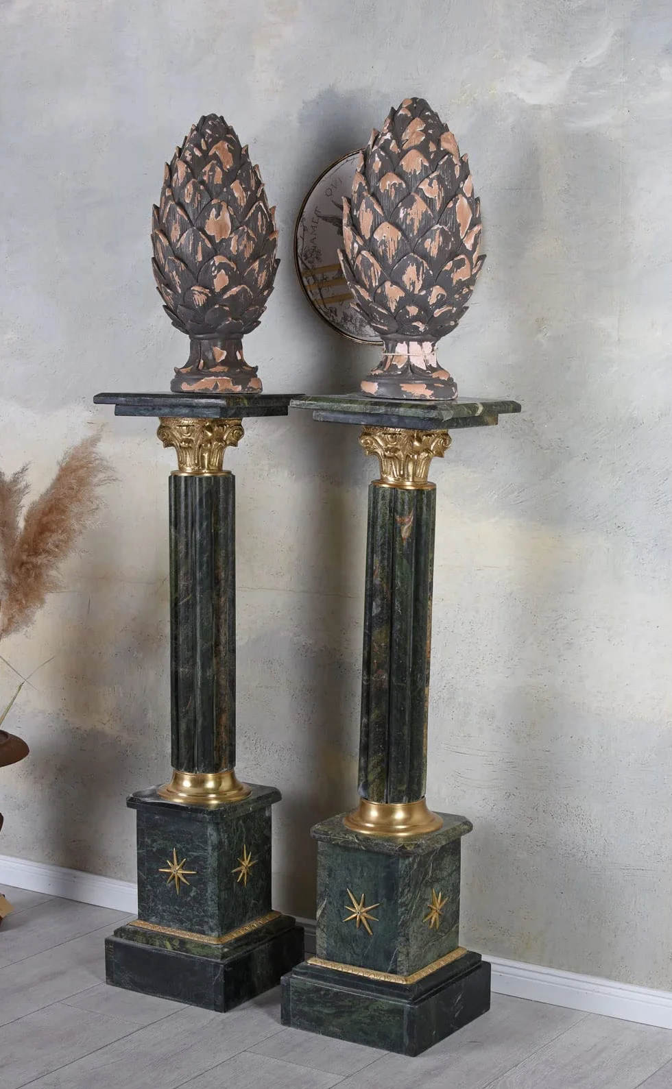 Palazzo Barroca Columna de Mármol Verde Pilastra Antiguo 105cm bar083