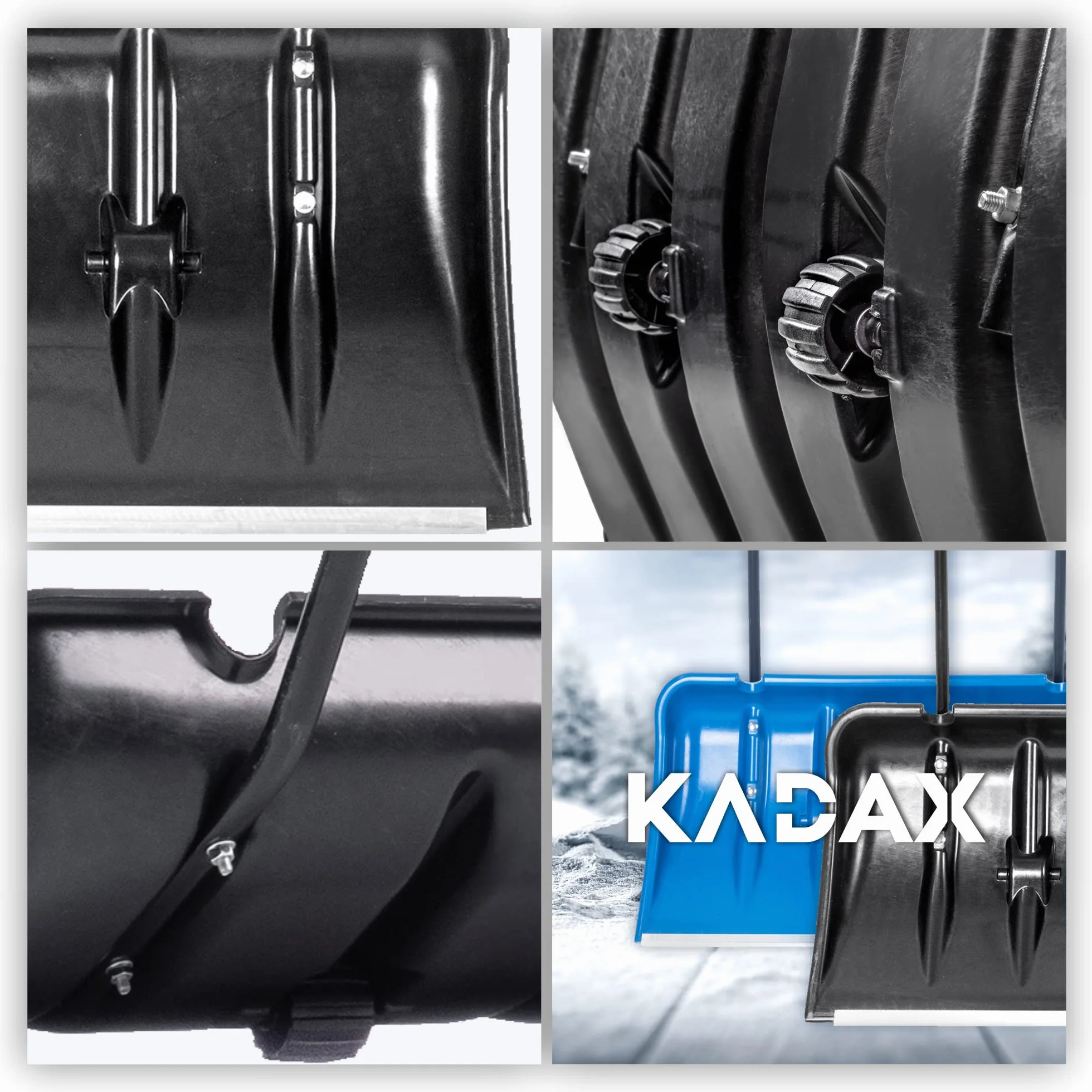 KADAX Pala quitanieves con borde de perfil de aluminio, ruedas, mango de metal, hoja de plástico, negro