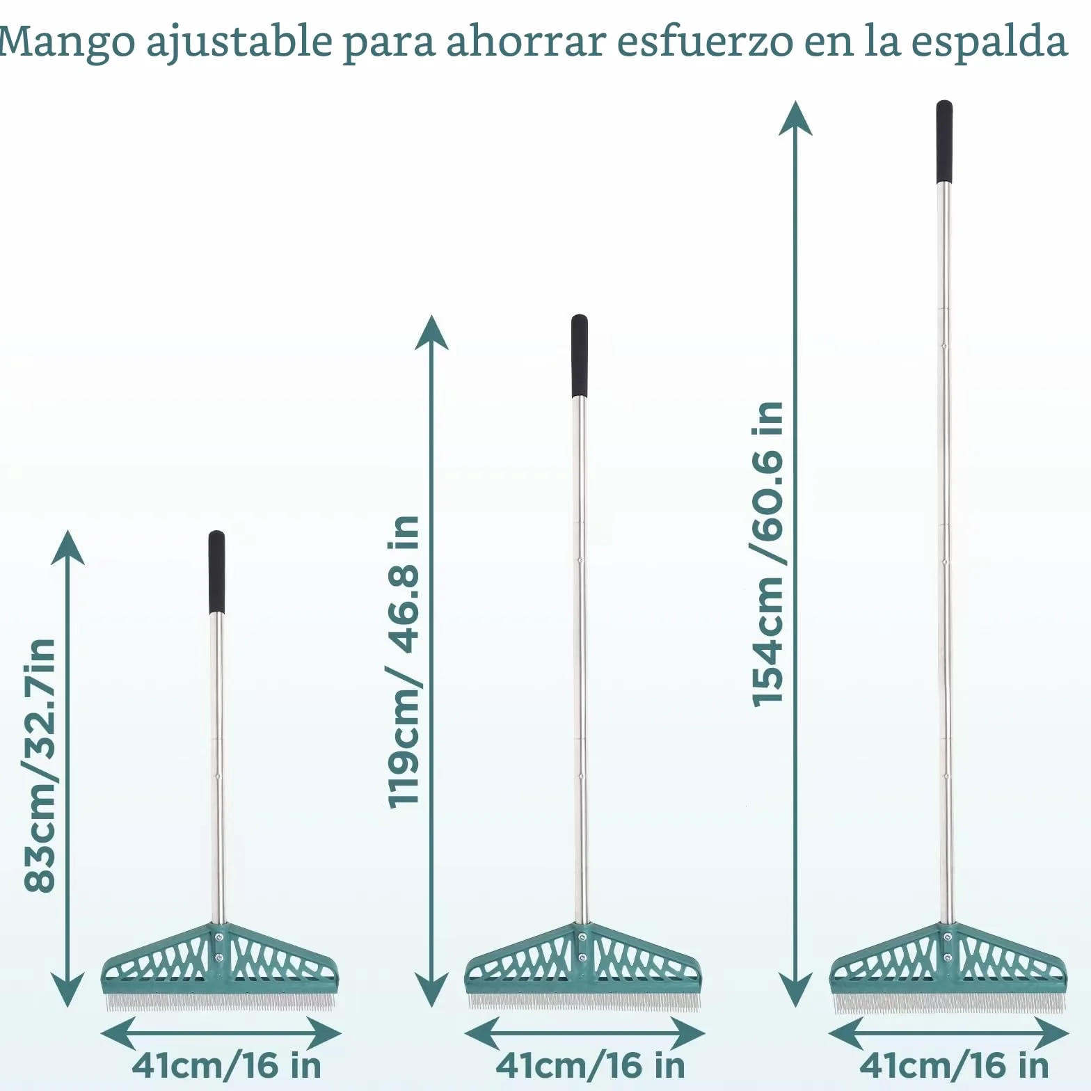 YEELOR Rastrillo de césped artificial con mango de acero ajustable 32-61 pulgadas para limpiar pelo de mascotas y hojas