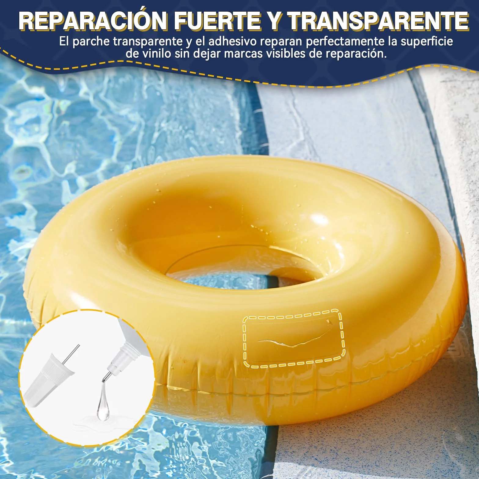 Kit de Parches Piscina Bajo Agua, Impermeables para Colchones Hinchables, PVC, Transparente, 60ML