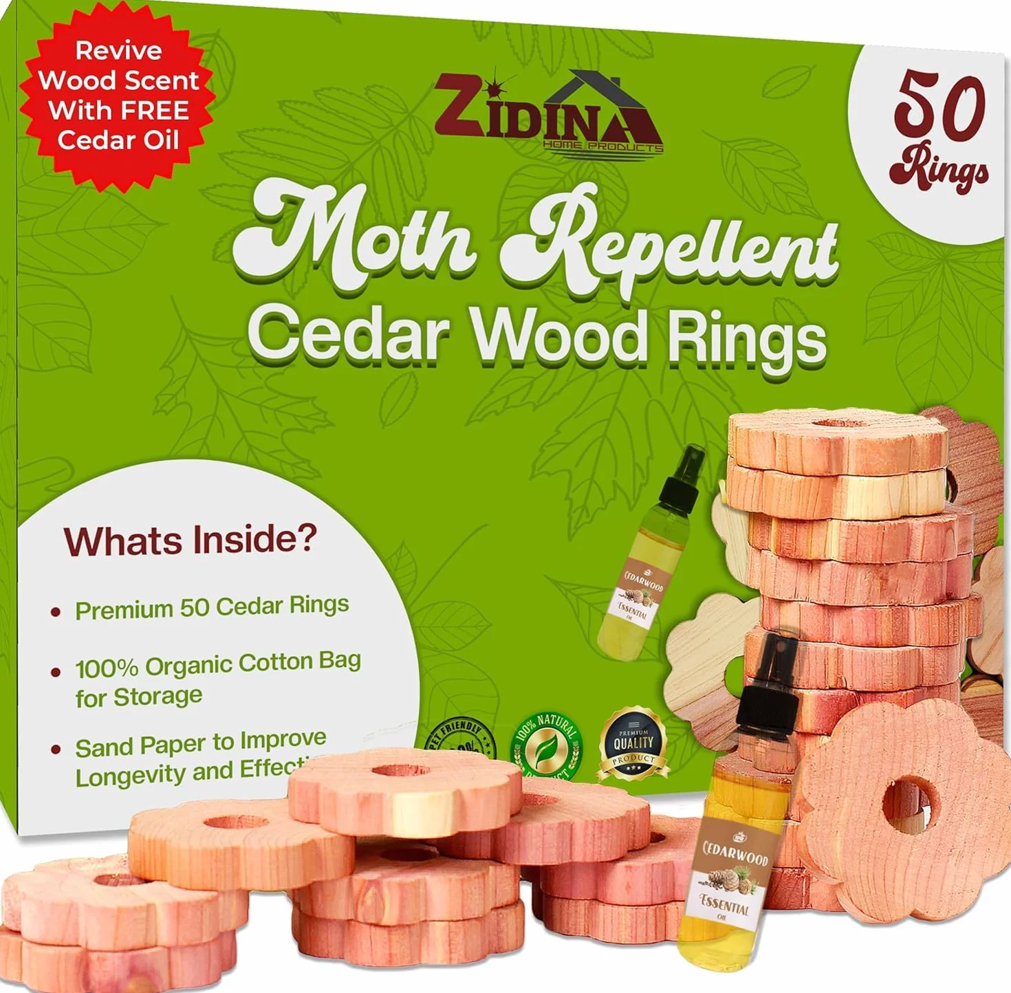 Antipolillas para Ropa Armario 50x Anillos de Madera de Cedro Aceite de Cedro 4.5ml Insecticida Plantas Orgánica