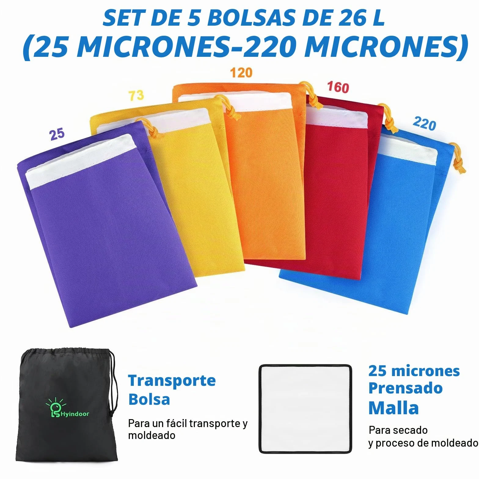 Hyindoor 4L 1 Gallon Bubble Hash Bag Bolsa de Extracción de Esencia de Hierbas Juego de 5 PCS