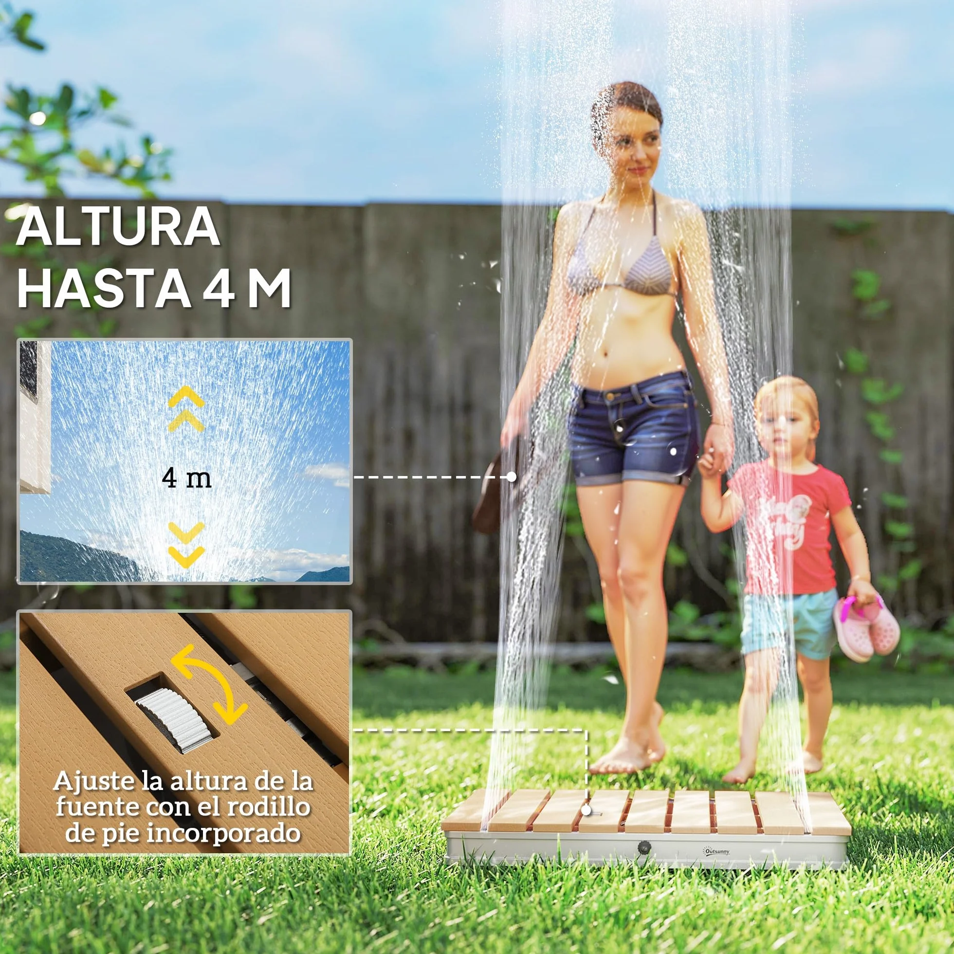 Outsunny Ducha de Jardín Portátil 70,5x55 cm Exterior Suelo Altura Ajustable 4 m Aluminio Resistente Agua Rayos UV Heladas Camping Piscina Playa