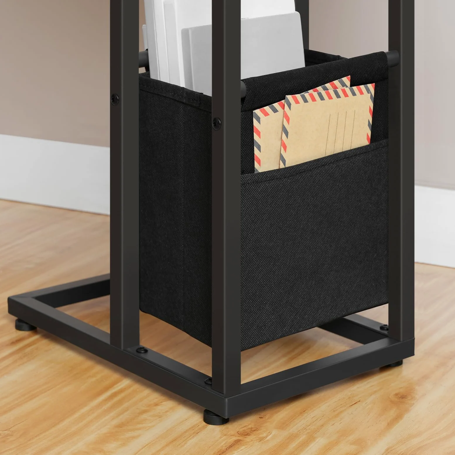 HOOBRO Mesa de Centro Plegable en Forma de C, Vintage Marrón y Negro | Base de Carga, Bolsa de Tela, Para Espacios Reducidos, Fácil Montaje, EBF30CSF01