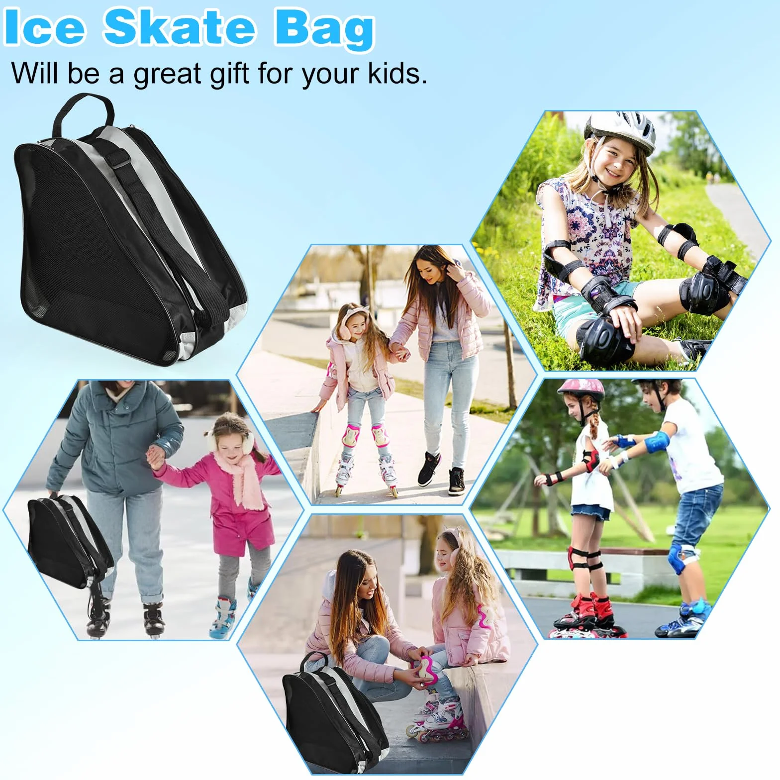 Bolsa para Patines en Linea con 3 Compartimentos para Casco y Protecciones