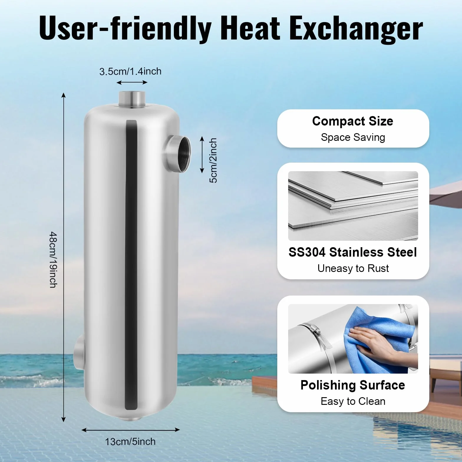 Bomba de calor para piscina 60 kW intercambiador de acero inoxidable 110 °C