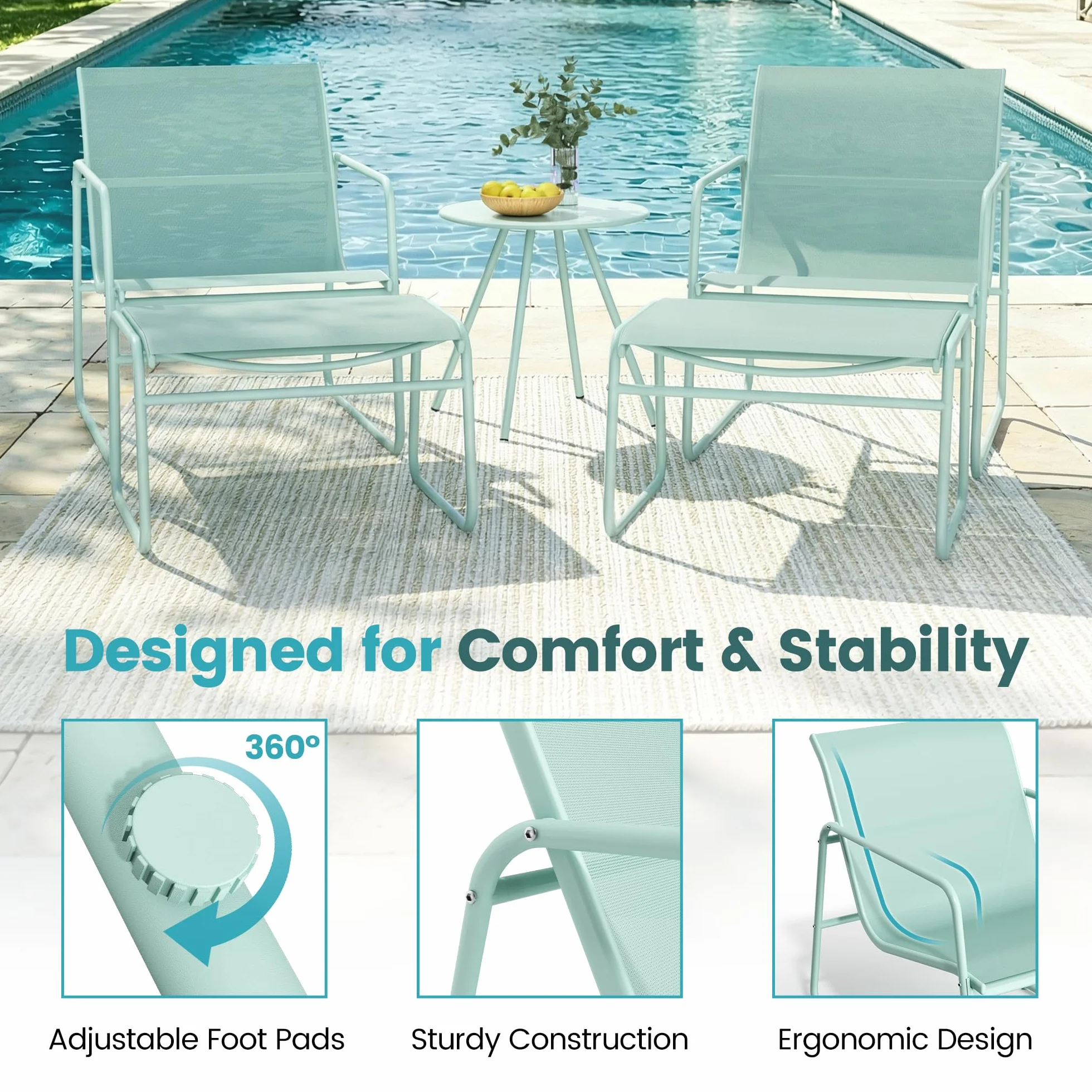 Pamapic Conjunto de Jardín de 5 Piezas, Muebles de Jardín con Mesa y Sillas, Tejido Textilene Transpirable, Verde