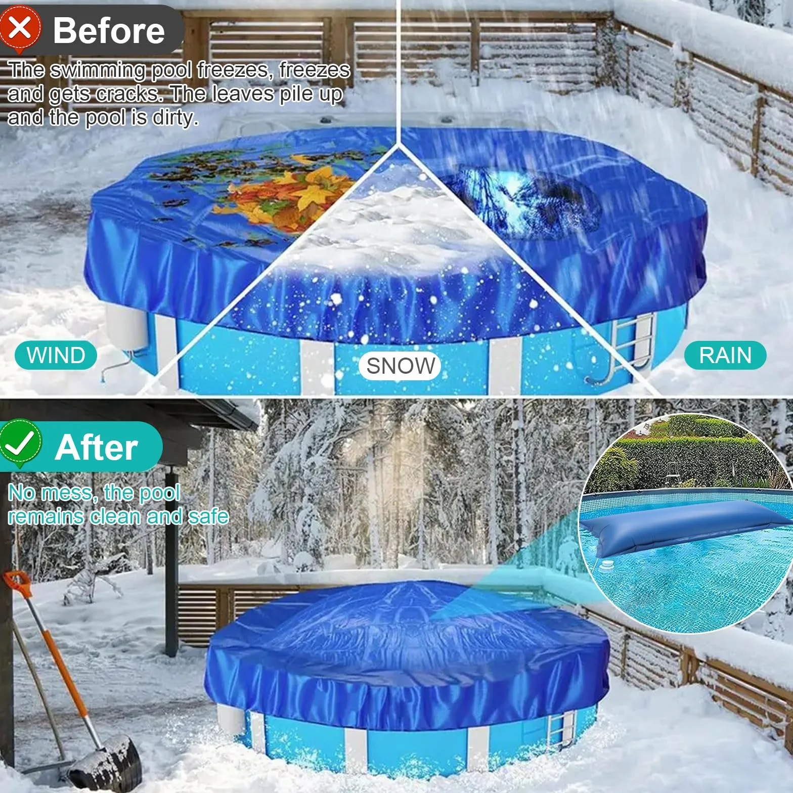 Cojín de Invierno para Piscina 4,3 x 1,15 m, Doble Costura, Válvula de Seguridad