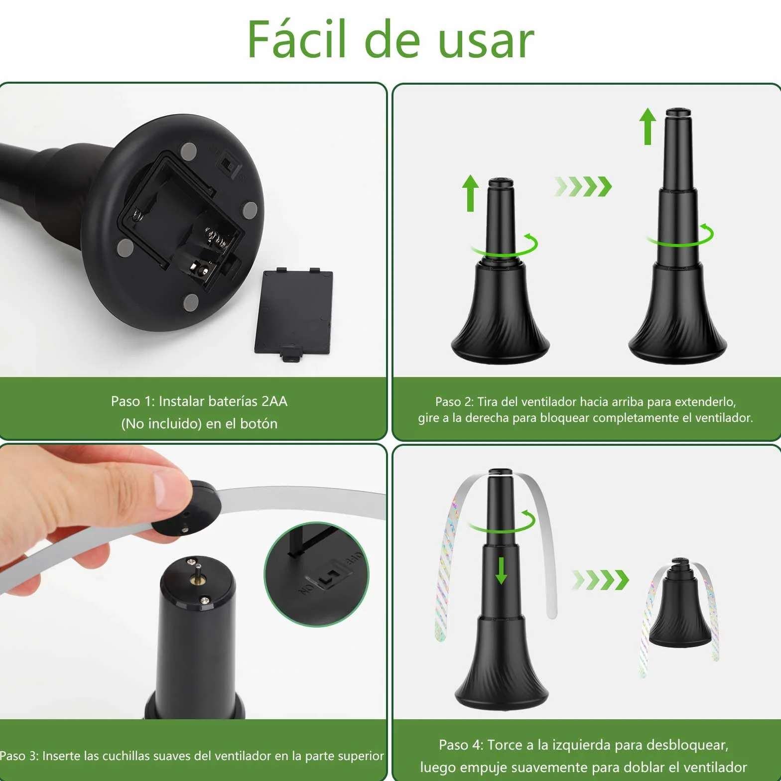 Ventilador Repelente de Moscas 4 Piezas, Plegable y Colgante para Exteriores