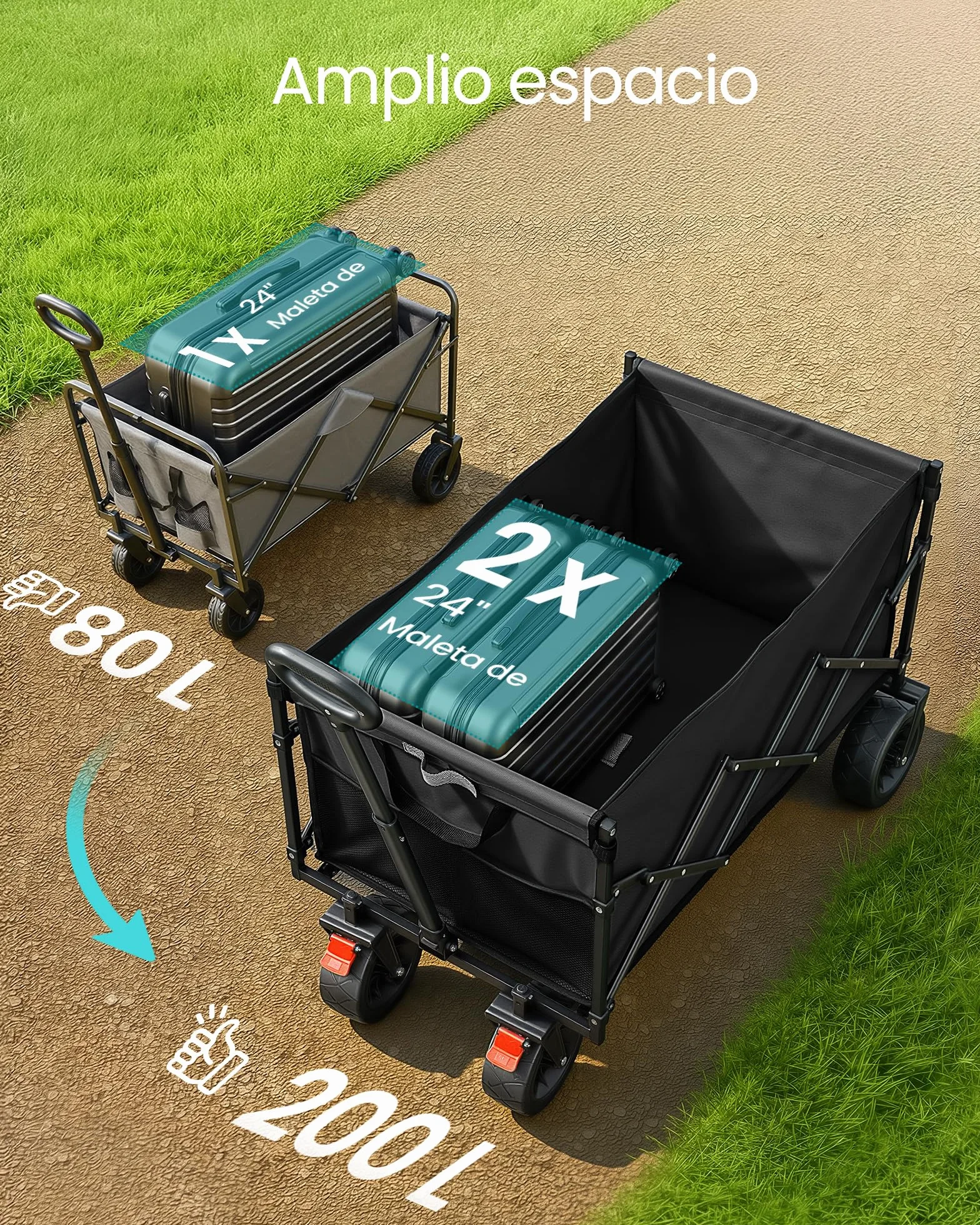 SONGMICS Carro Plegable de Jardín 180 kg 200 L 4 Ruedas Reforzadas Negro Tinta GFW201B101