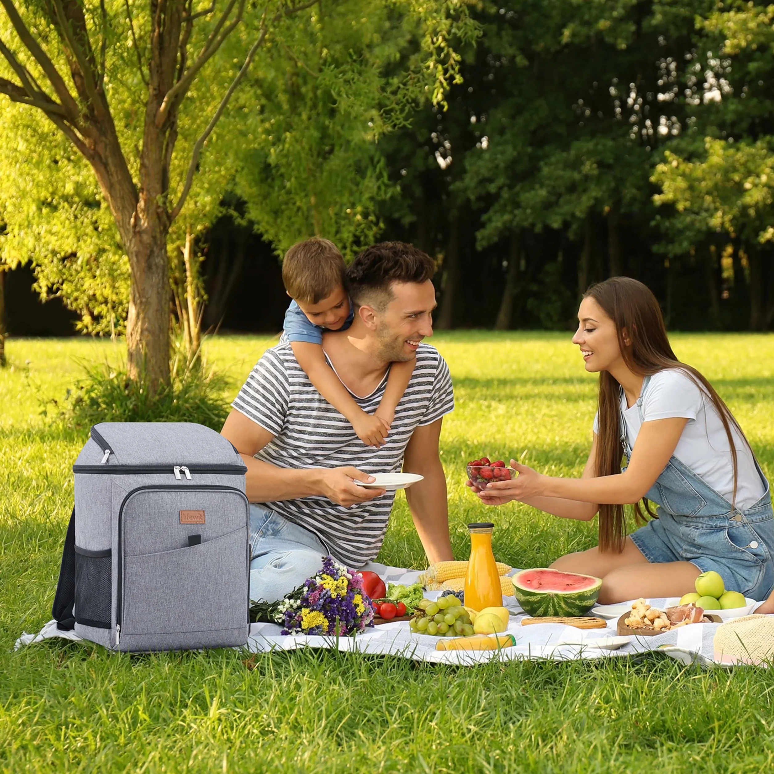 Lifewit Mochila Nevera Isotérmica 26L Gris Portátil para Playa Camping Viaje