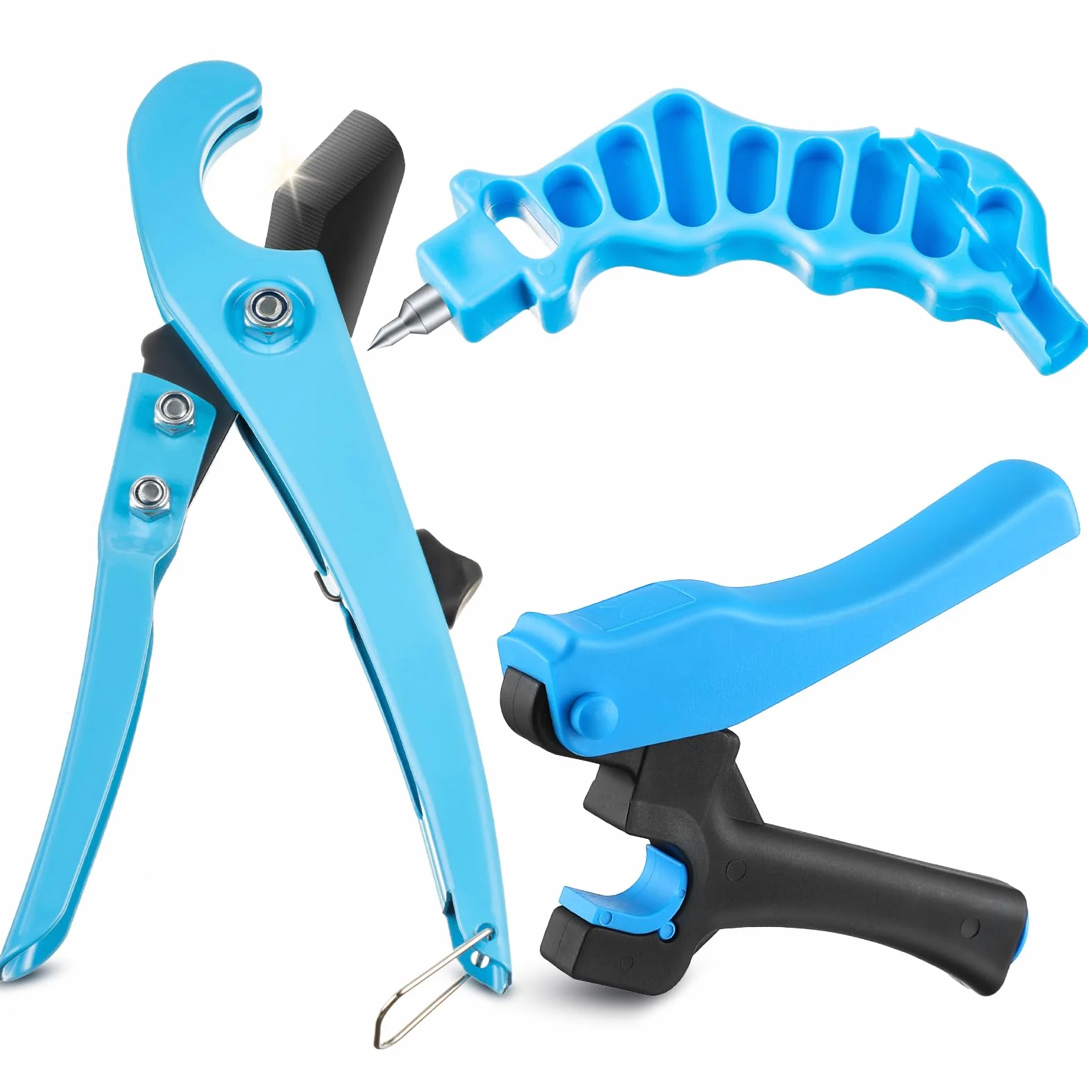 Feekoon Cortador de tubos de riego por goteo, herramienta perforadora de manguera de riego, herramienta de perforación de goteo combinada 2 en 1 para tubería de polietileno de jardín 16 20 mm (azul)