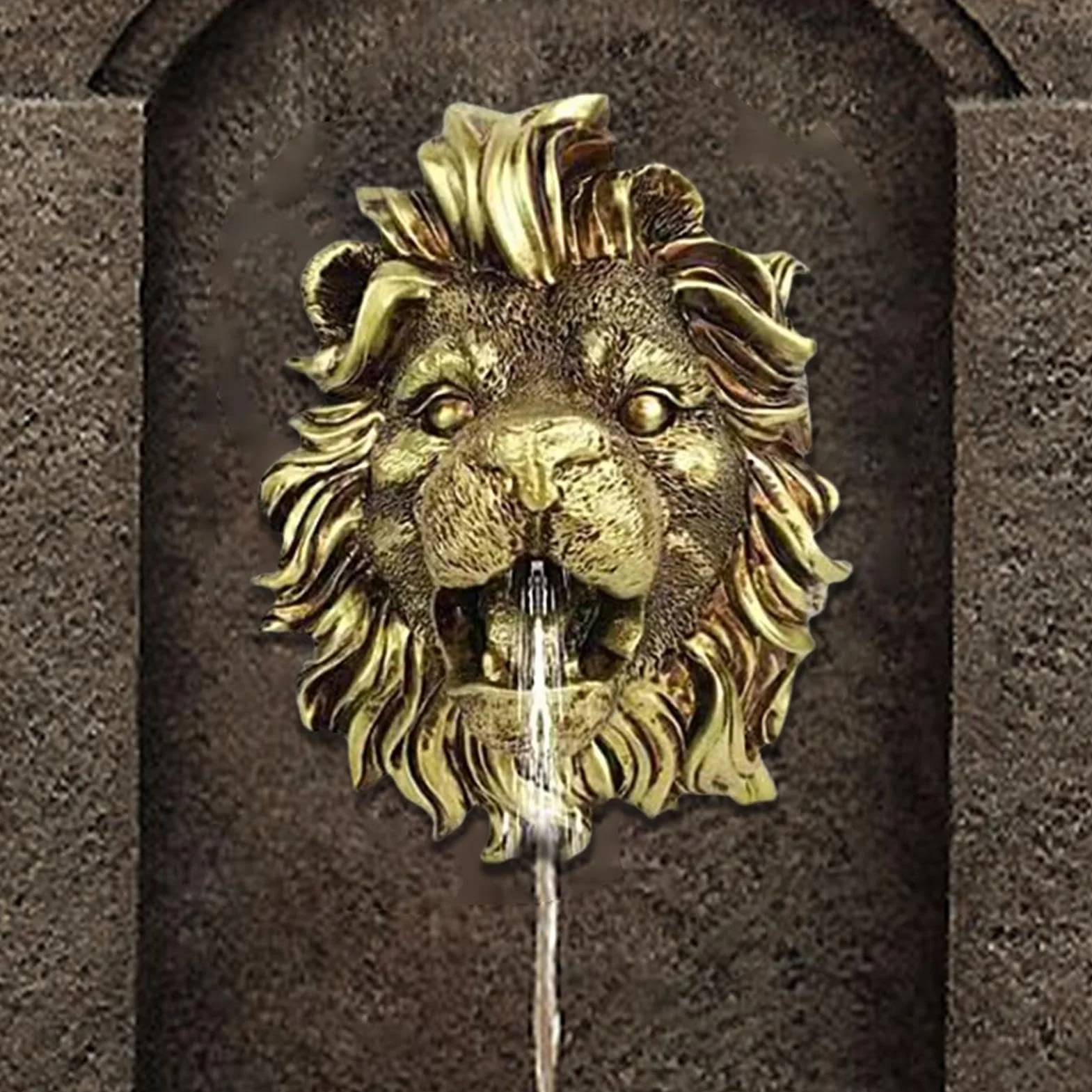 Caño Para Fuente, Escupitajo Rociador Con Adorno Dorado De León, Resina Natural Accesorio Para Estanque