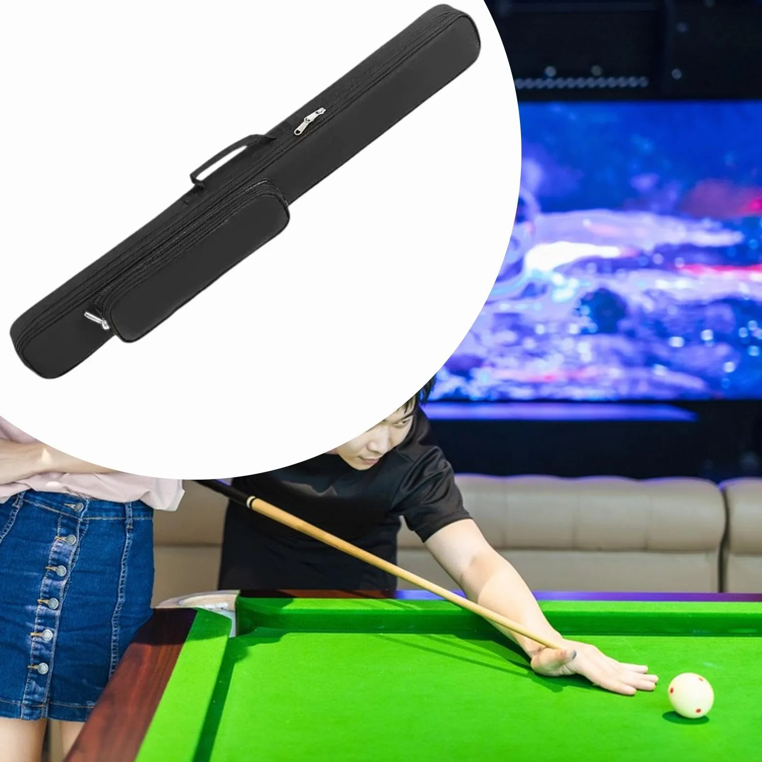 Funda para Taco de Billar Estuche Protector con Bolsillos Tela Oxford Impermeable Negro