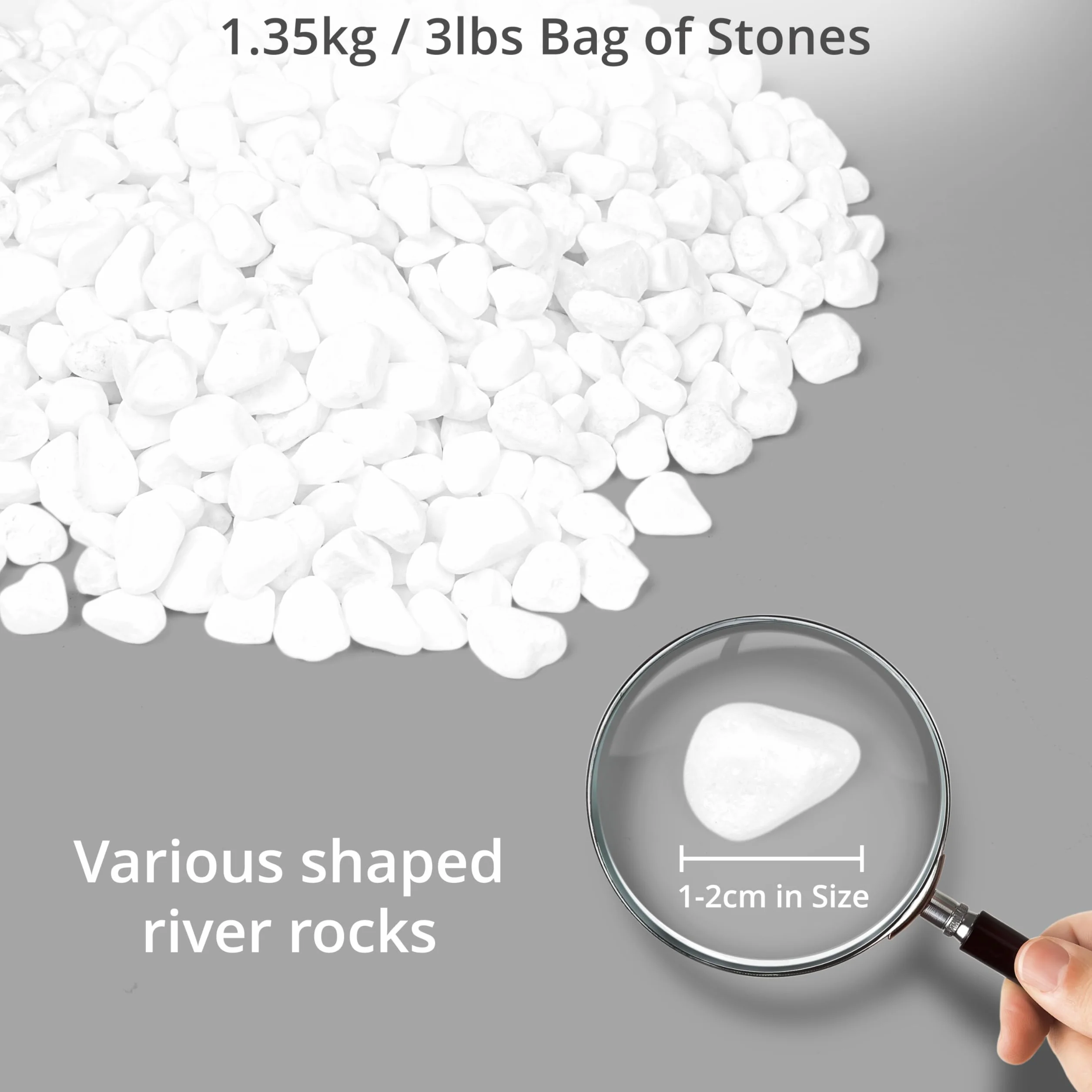 Natural White Stone Decorative Pebbles 1,35 kg - Aquarium, Terrarium, Planter, Vase Filler - Indoor Outdoor Garden Stones