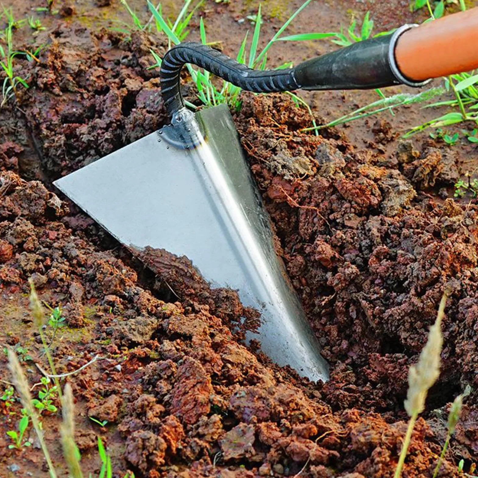 Azada de Jardín Triangular Multiusos Antideslizante para Preparación de Suelo, Eliminación de Malas Hierbas