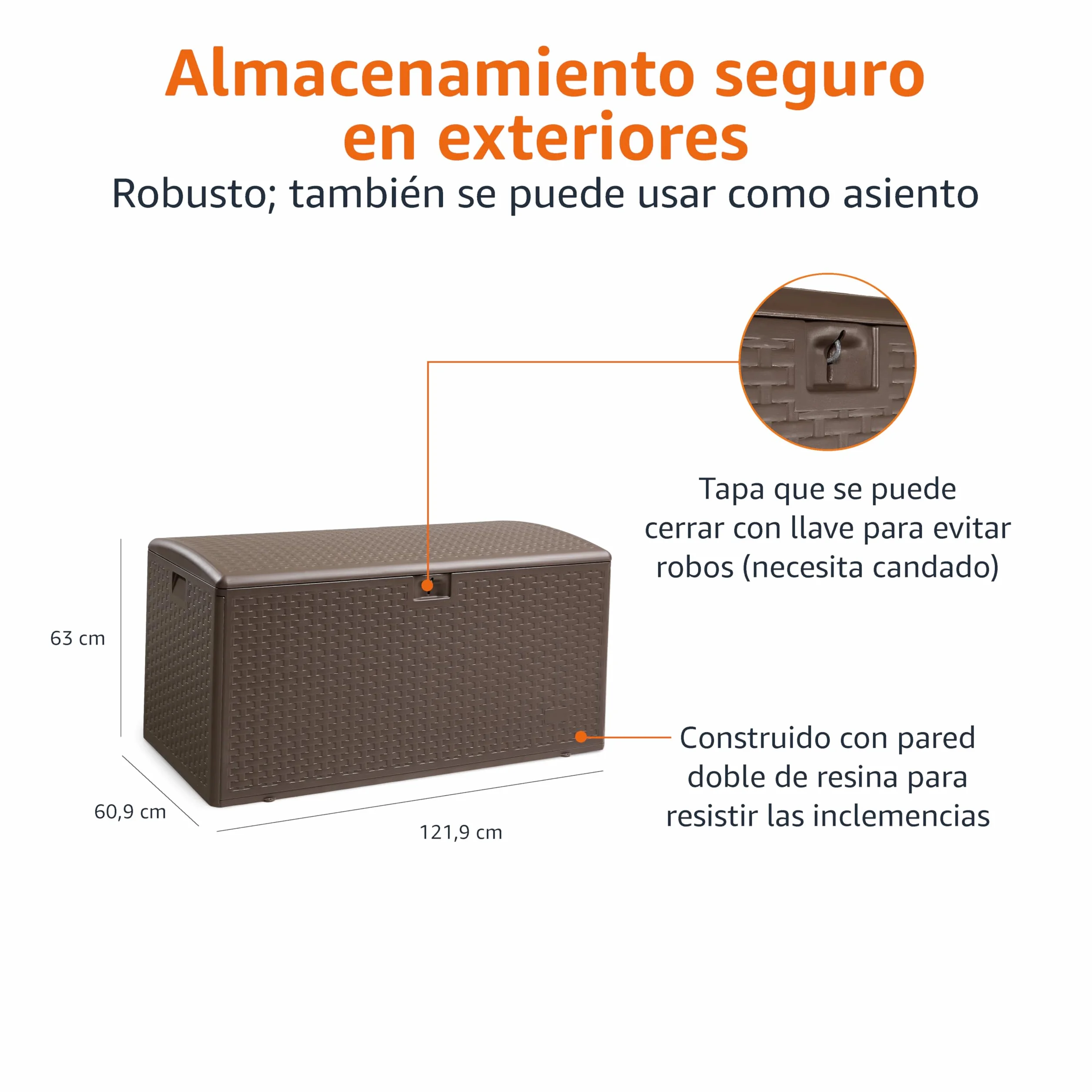 Amazon Basics Arcón para exteriores, caja de almacenamiento 375 l marrón