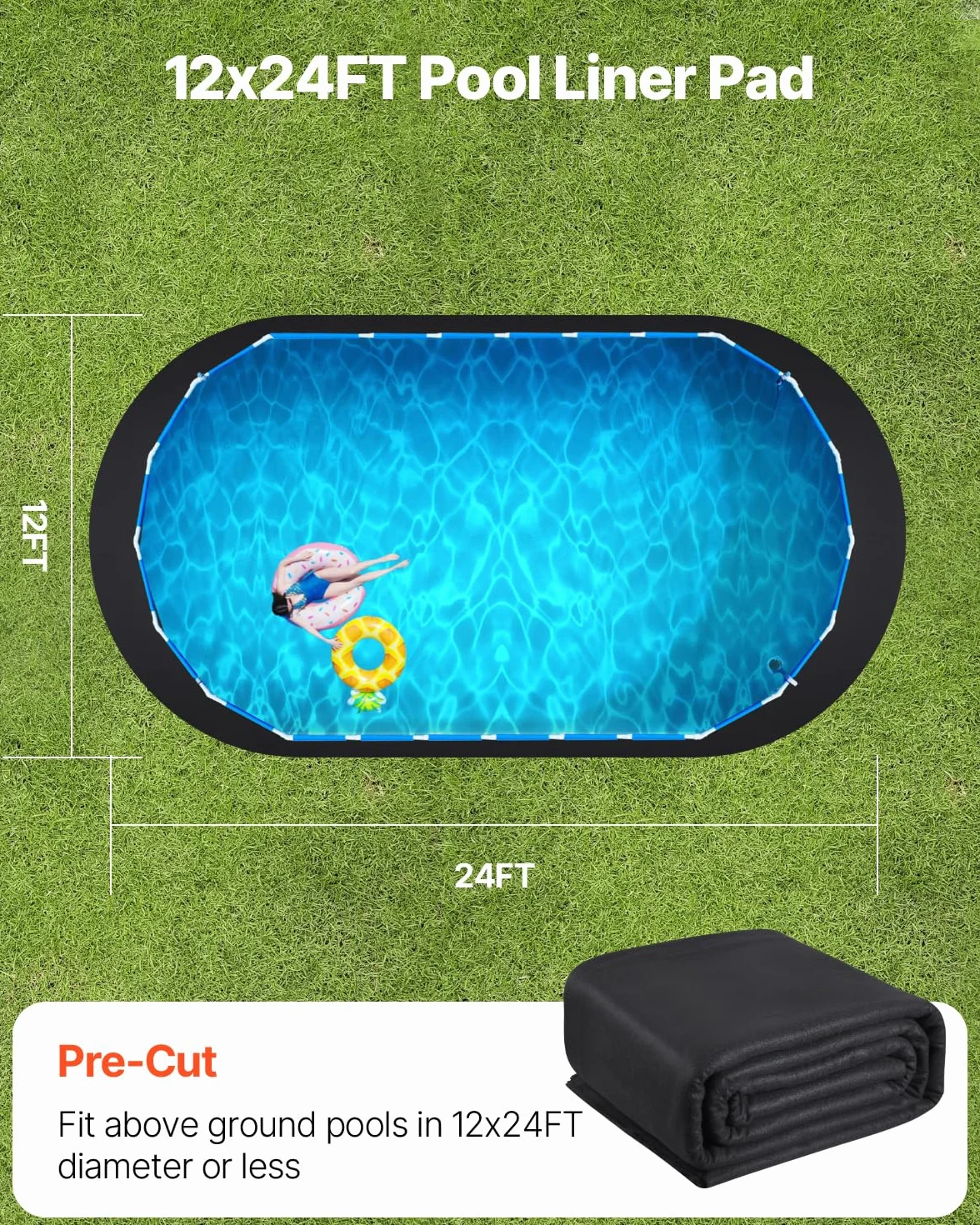 VEVOR Revestimiento para Piscinas Ovalado, 3,7 x 7,3 m, Extragrueso, Geotextil, Negro