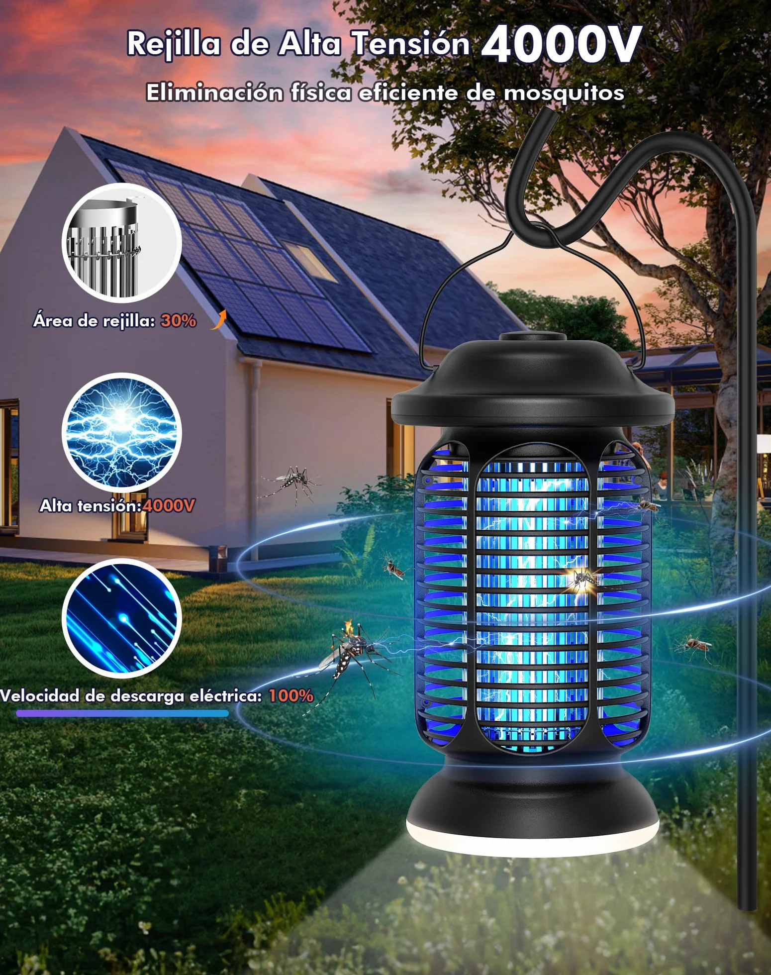 Matamosquitos Eléctrico 4000V, Lámpara Antimosquitos 20W LED, IPX4 Impermeable, Trampa para Moscas Exterior e Interior