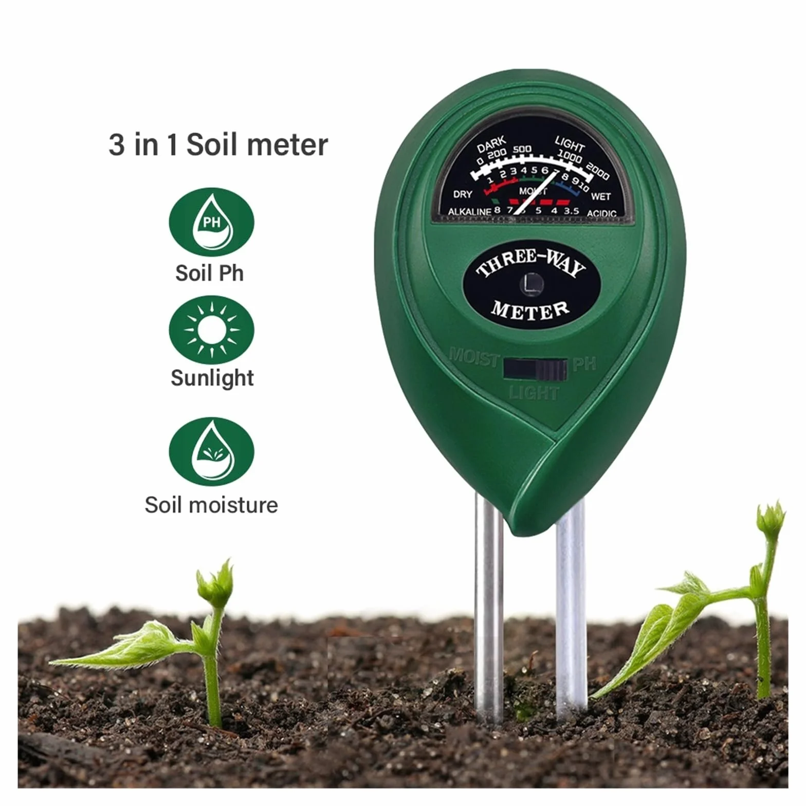 Medidor De Humedad Medidor De Ph Del Suelo Monitor De Humedad Solar Jardín Tierras De Cultivo Plantación Flor Acidez Probador Del Suelo(Green)