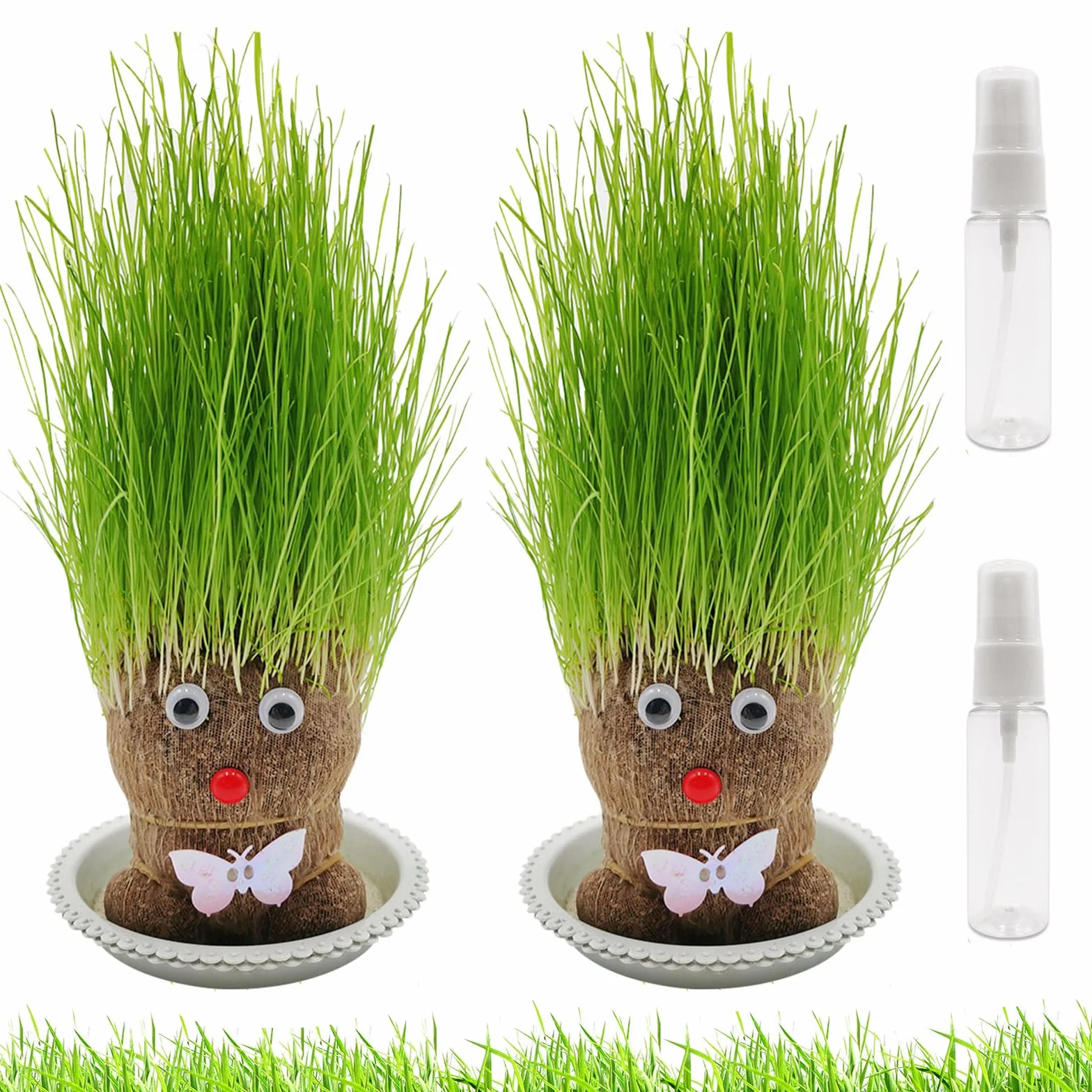 Planta De Muñeca con Cabeza De Hierba En Crecimiento, Mini Bonsai en Macetas con Bandeja (M3)
