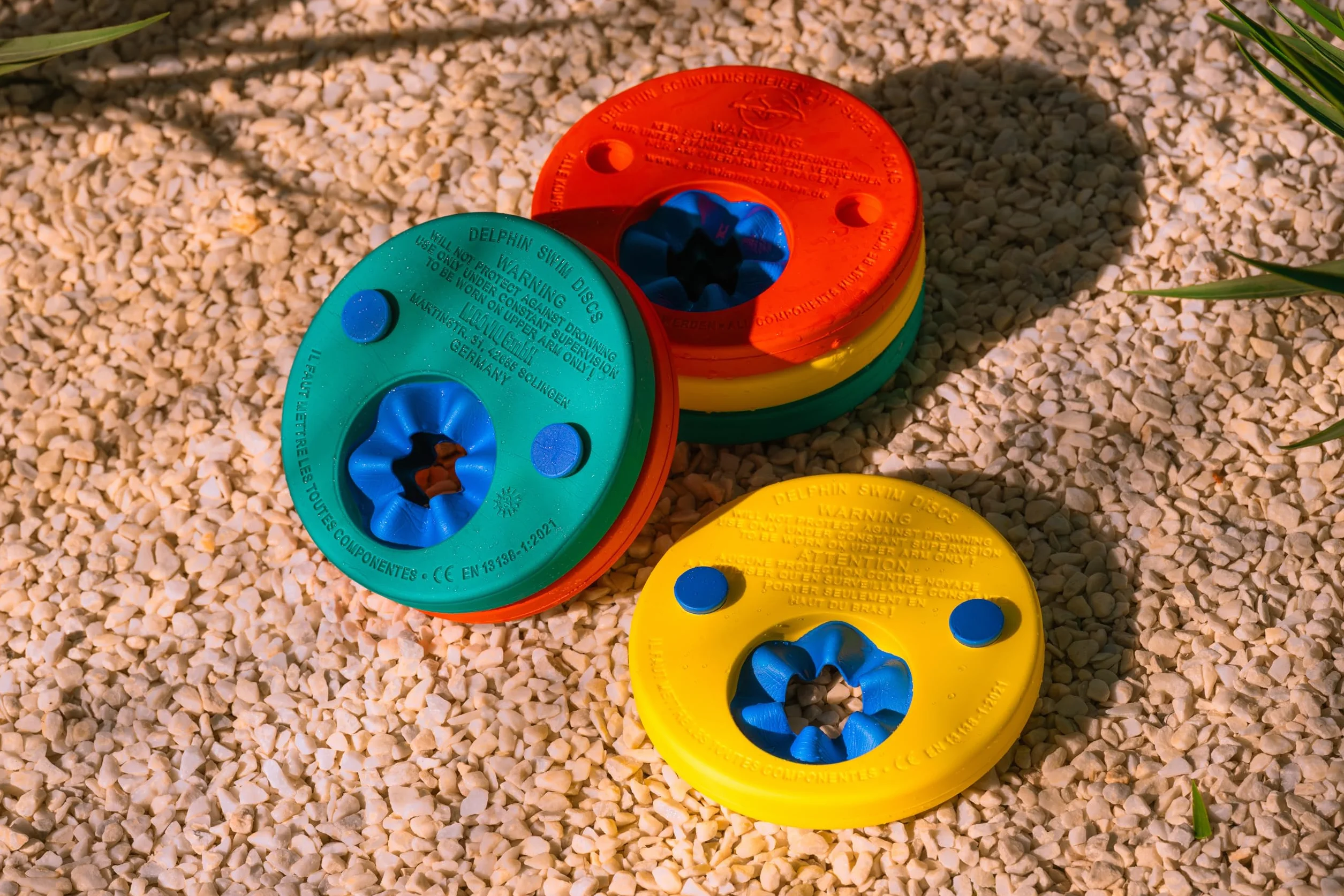 Delphin Discos de natación rojo-amarillo-verde hasta 60 kg