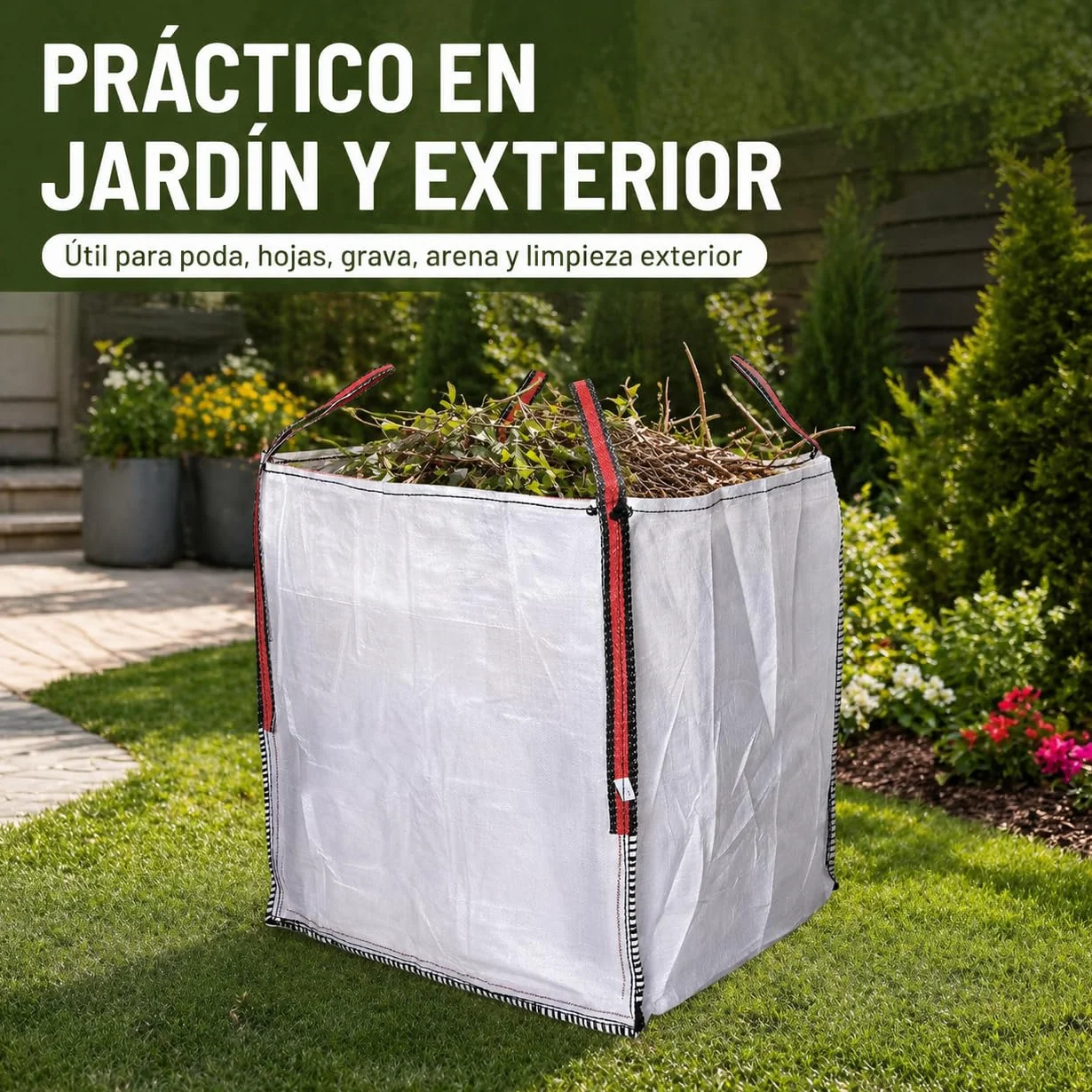 Vegara Stone Saco Big Bag 90x90x90 cm 1000 kg Polipropileno Reutilizable Pack 5 Uds