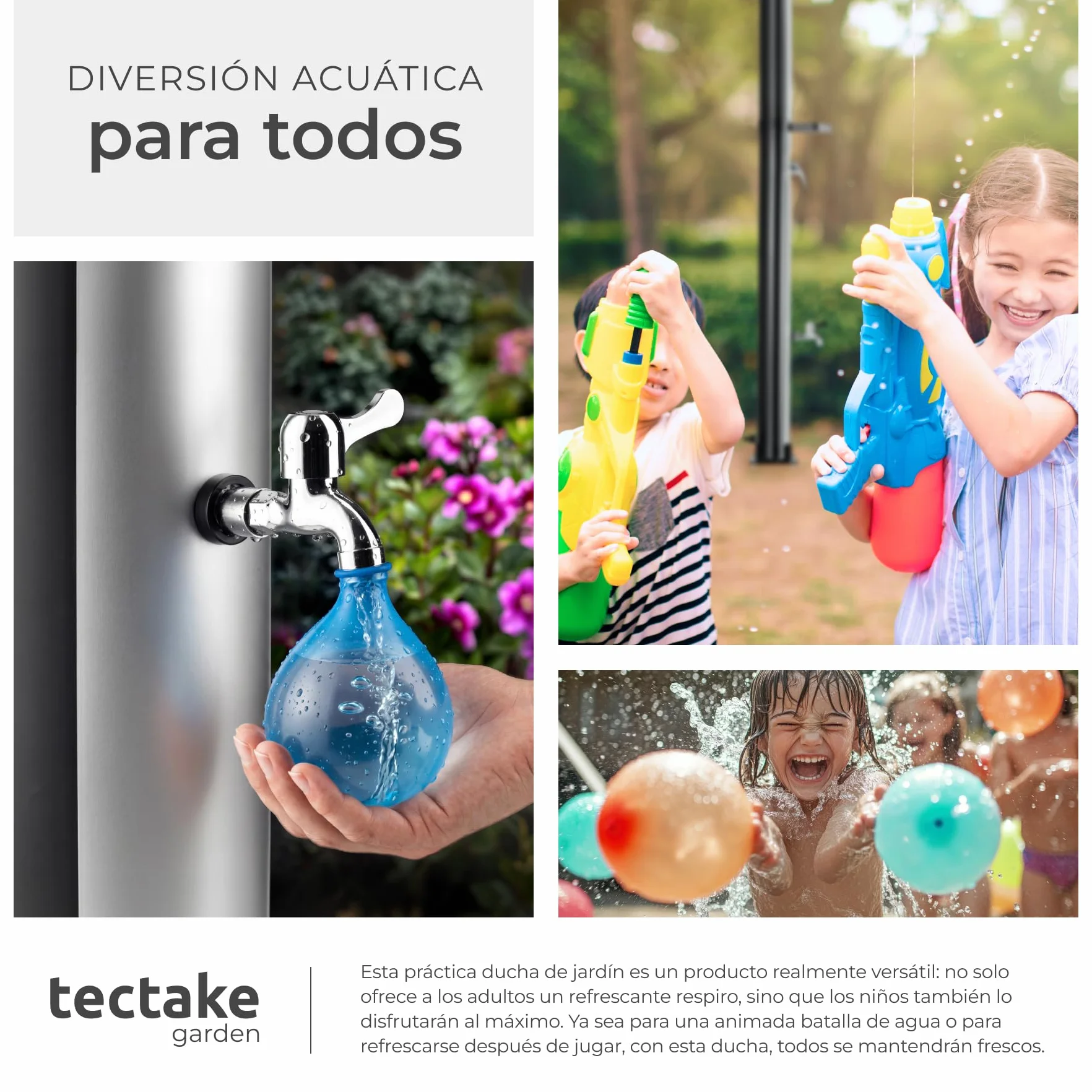 Tectake Ducha Solar Exterior 20 L 360° Resistente Intemperie Negro/Plata