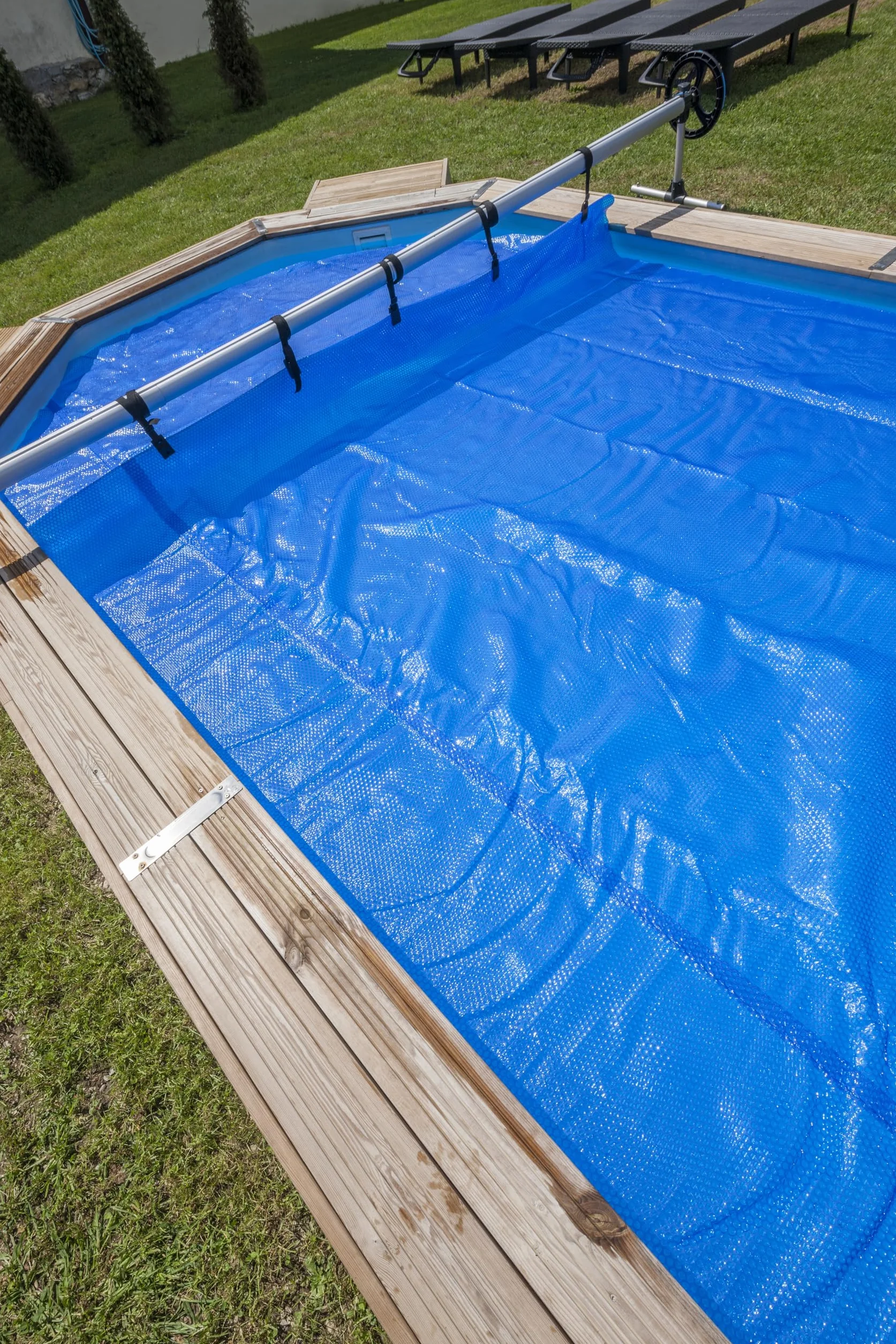 Enrollador Telescópico para Piscinas Enterradas Ancho Máximo 5,50 m Aluminio Anodizado Ruedas Giratorias