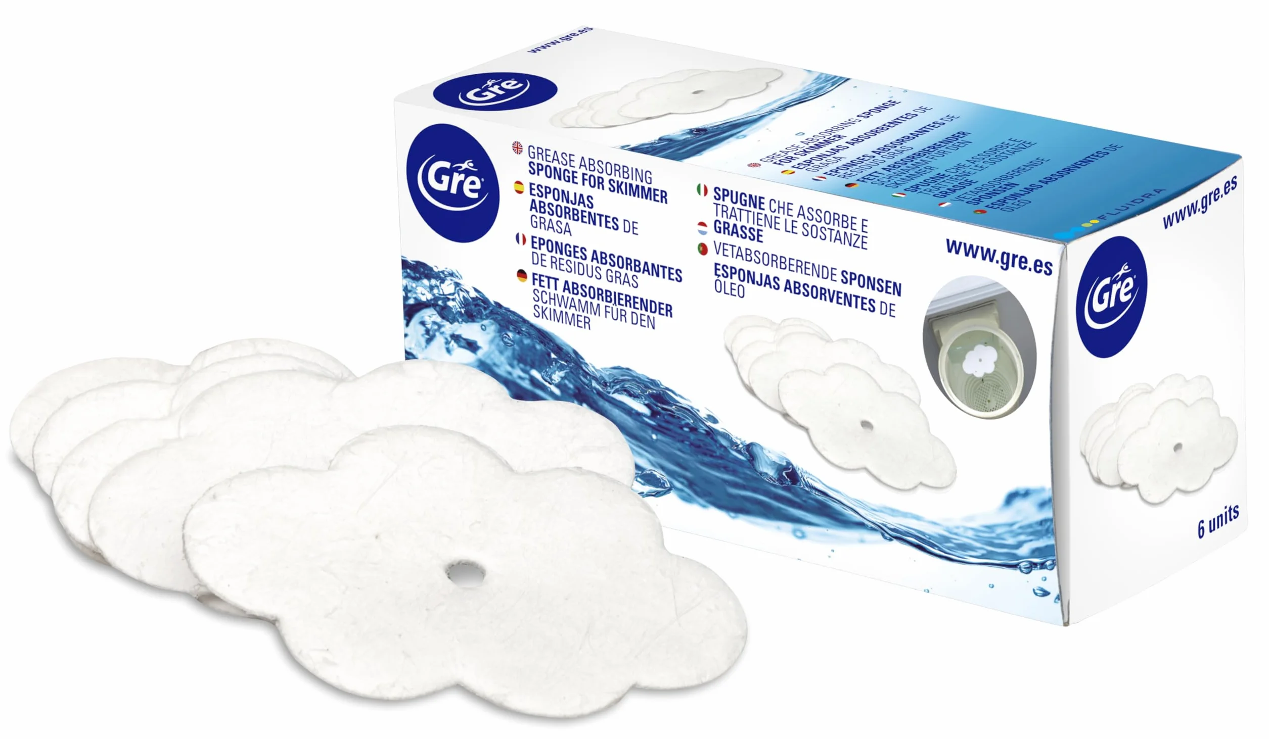 Gre WFL6 Esponjas Absorbentes de Grasa para Piscina, 6 Unidades