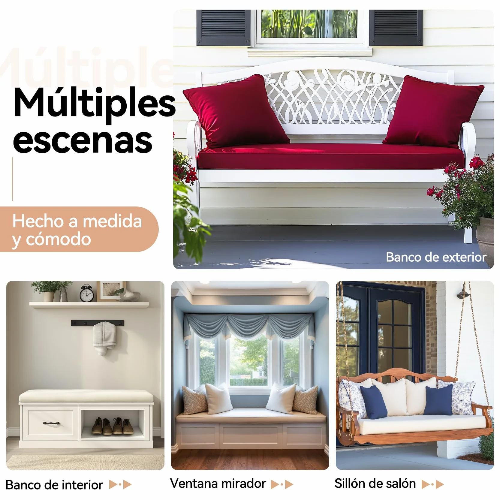 Cojín de banco personalizado antideslizante para interior/exterior jardín y patio