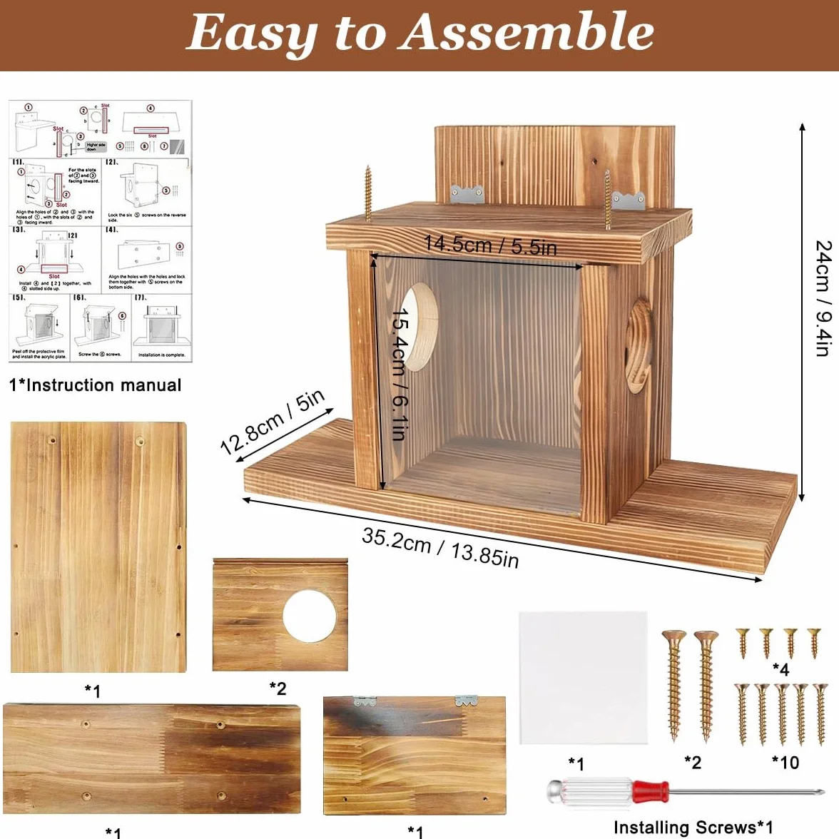 Comedero para Ardillas Exterior, Casa de Alimentación de Madera Resistente a la Intemperie