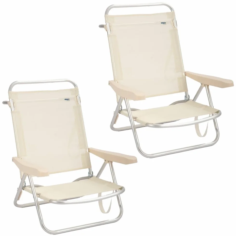 LOLAhome Sillas Playa Plegables Beige Aluminio 4 Posiciones Respaldo Textileno Transpirable