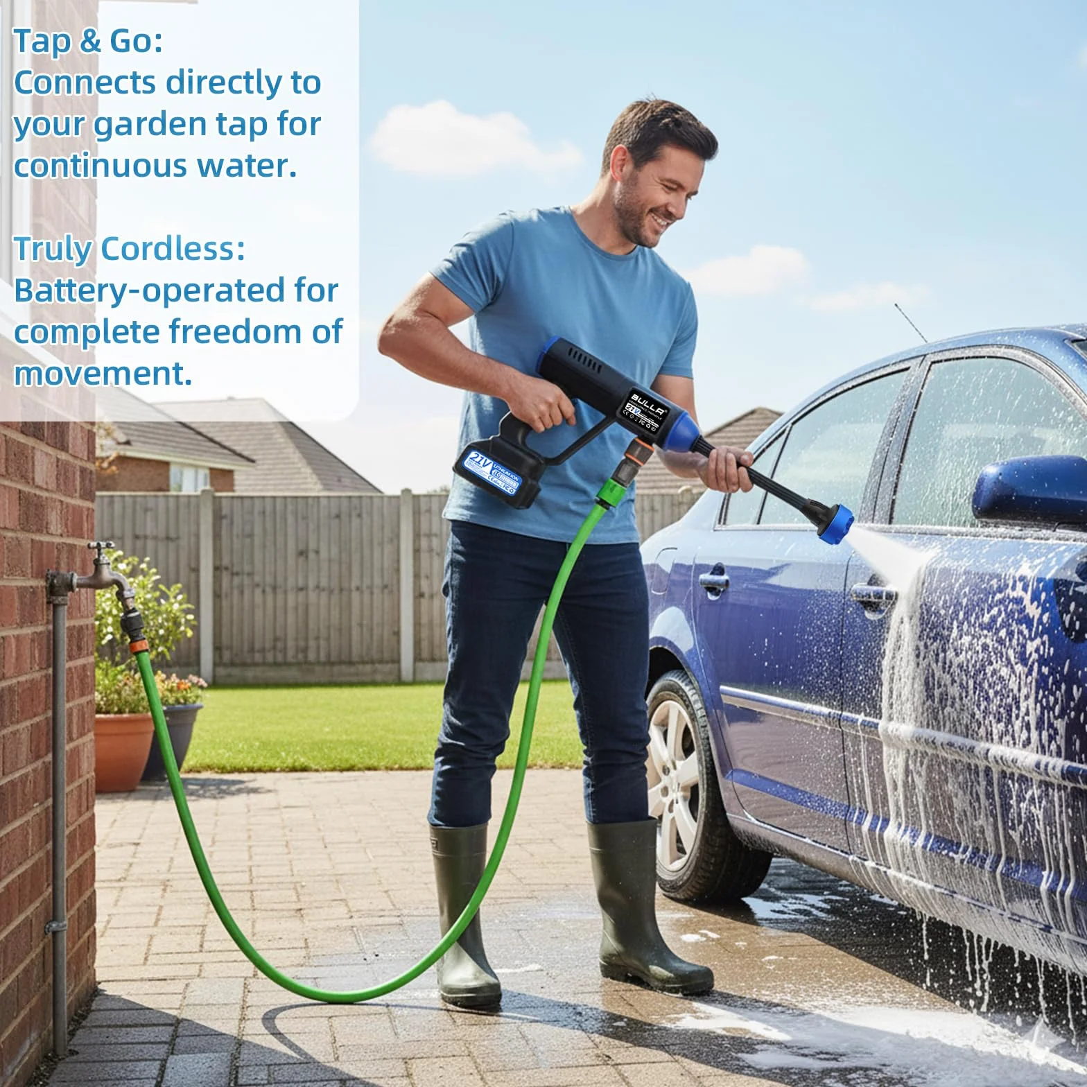 Hidrolimpiadora Batería, Pistola de Agua a Presión 6 en 1, 2 Baterías 4,0 Ah, Limpieza Coches