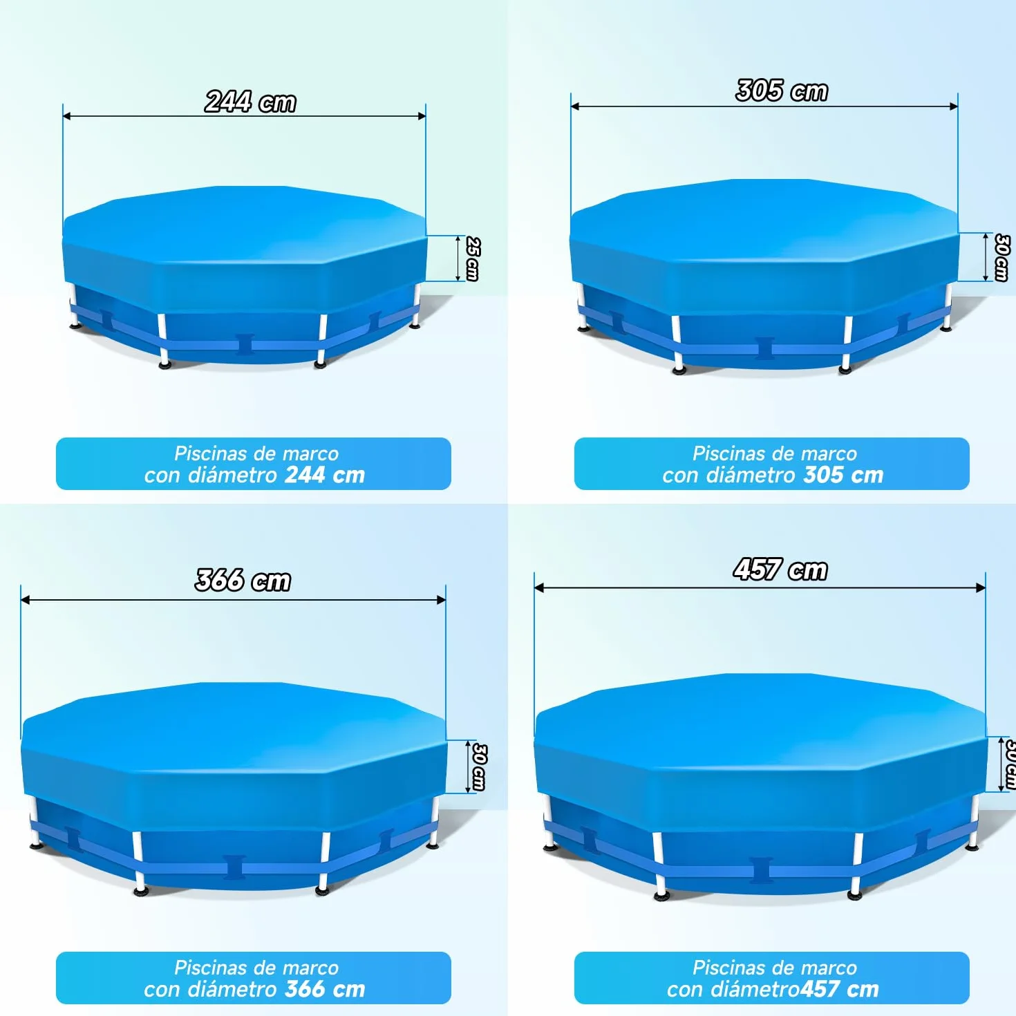 Sekey Cobertor Piscina Redondo 244cm Antiviento Antipolvo Tela Densa Resistente Desgarros Azul