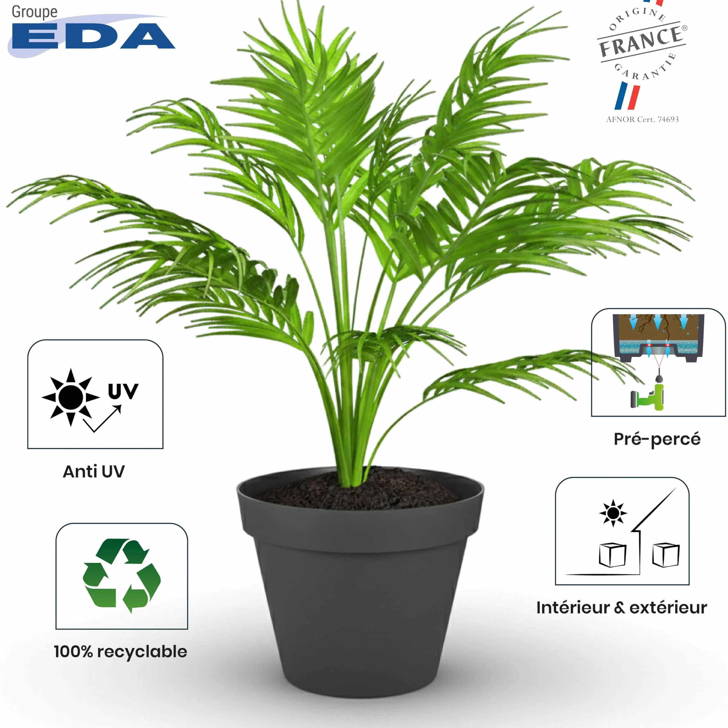 EDA – Maceta Redonda Toscana Ø 60 cm – Volumen 76 L – Ø 59 x 47 cm – Verde Laurel