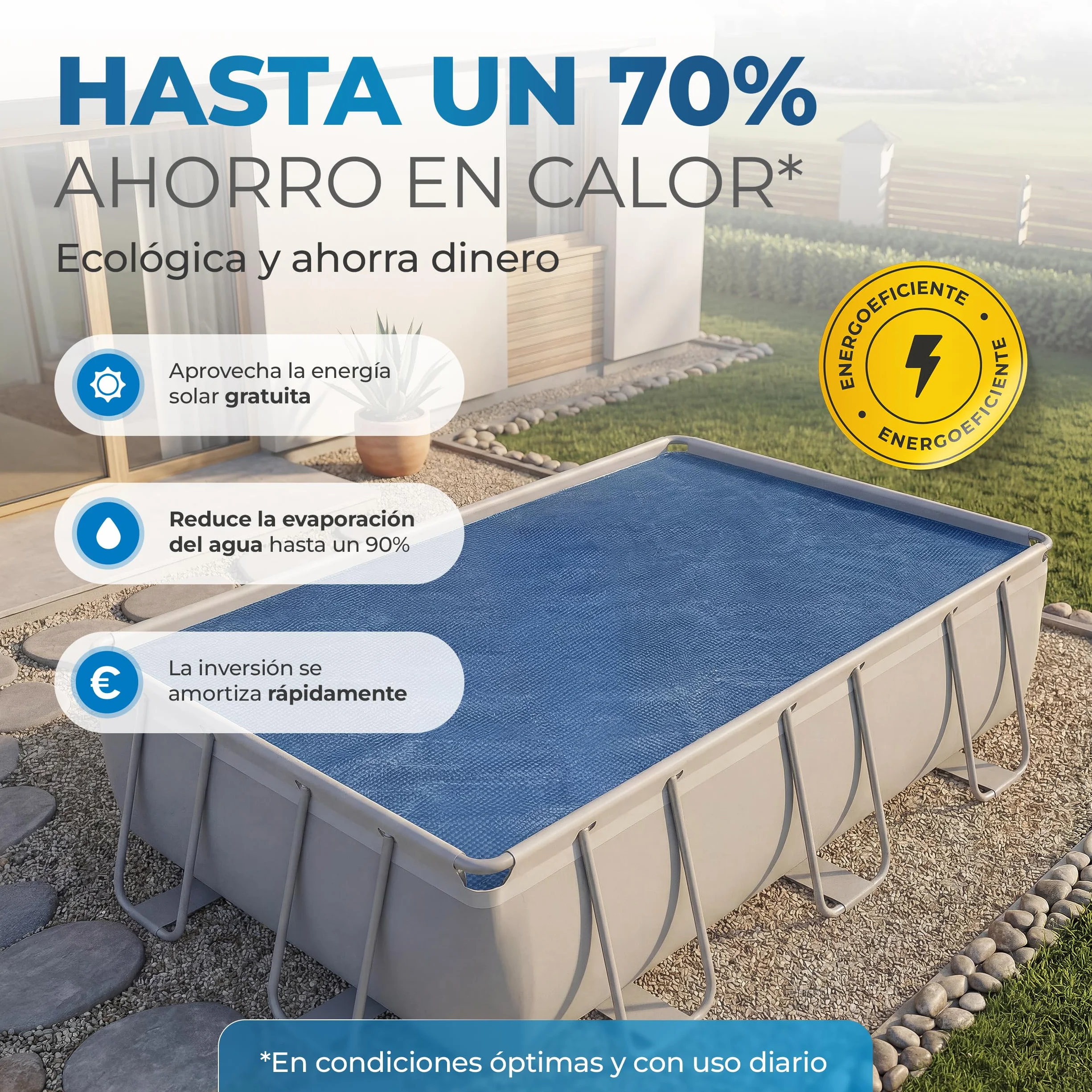 Miganeo Premium Lona solar para piscina 549 x 274 cm rectangular color negro azul recortable térmica