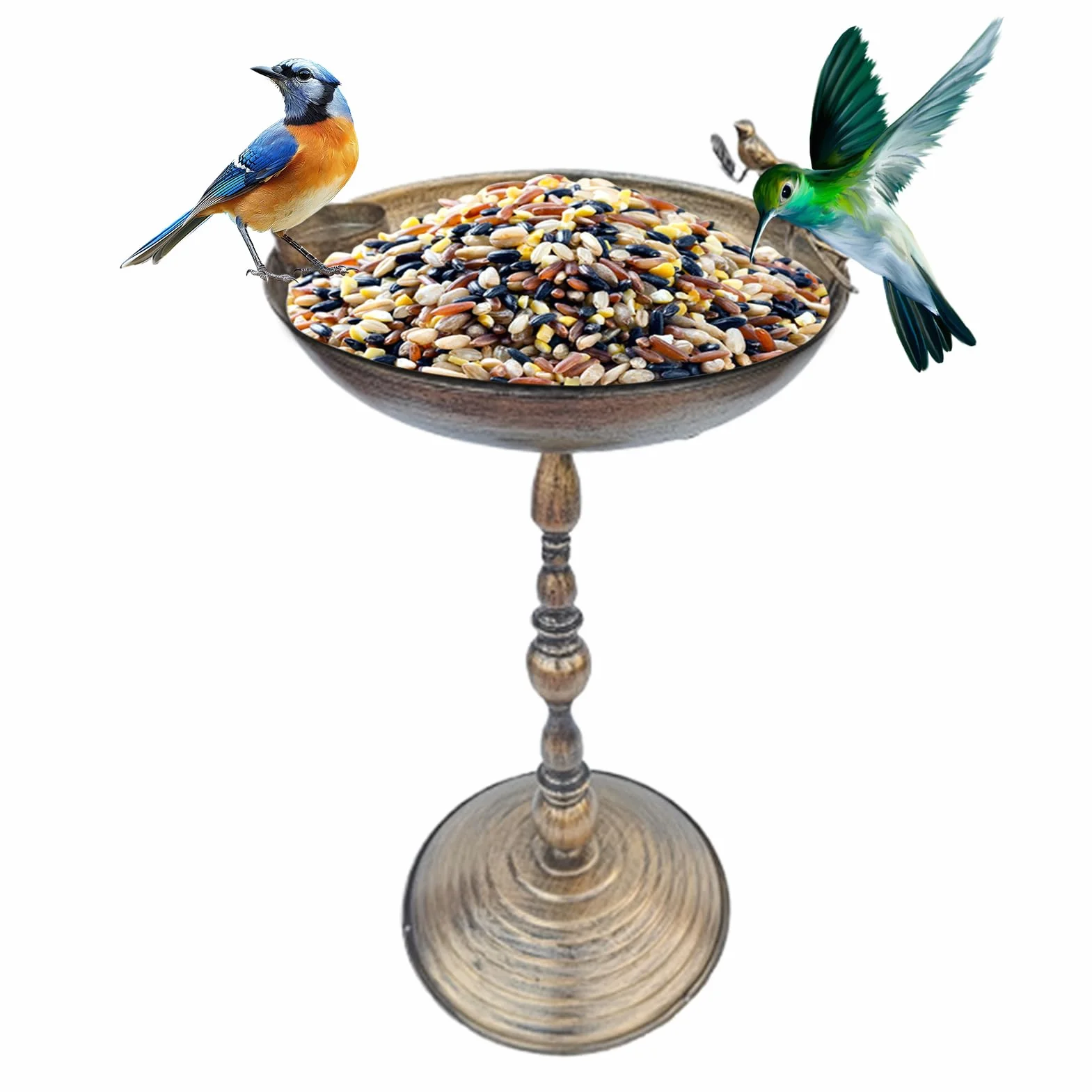 Vogeltränke Stehend für Garten | Antike Eisenkunst Wasserschale für Kolibri, Papagei, Sittich