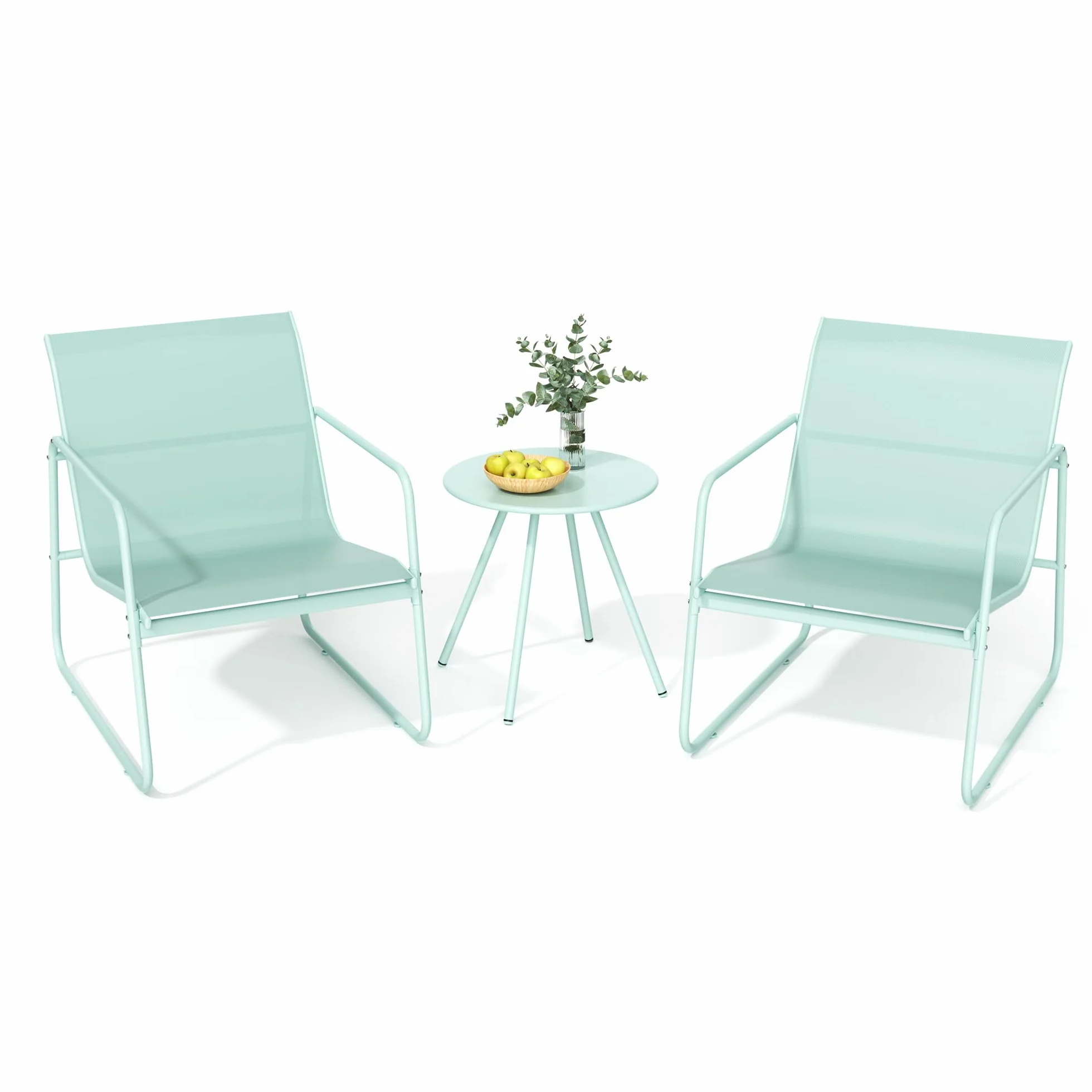Pamapic Conjunto de Jardín de 3 Piezas, Muebles de Jardín con Mesa y 2 Sillas, Tejido Textilene Transpirable, Verde