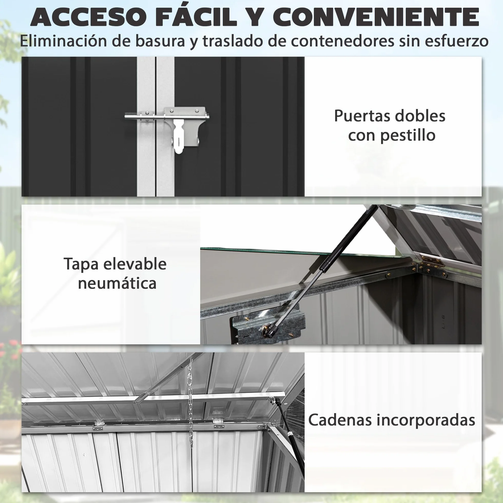 Outsunny Cobertizo para Contenedor de Basura Doble, Acero Galvanizado, 179.5x108x129.5 cm, Gris Oscuro