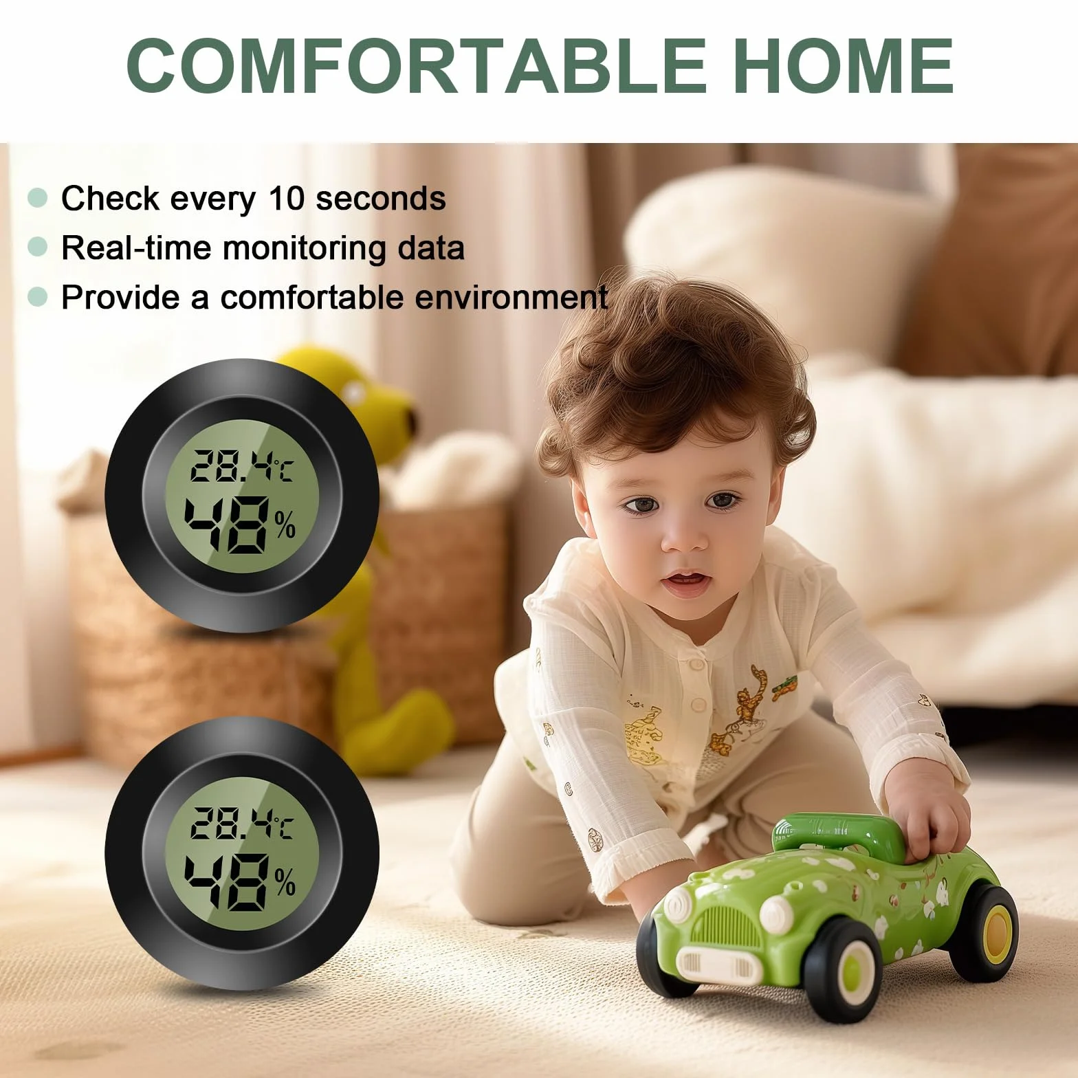Mini termómetro digital LCD para interiores, higrómetro con monitor de temperatura y humedad, negro