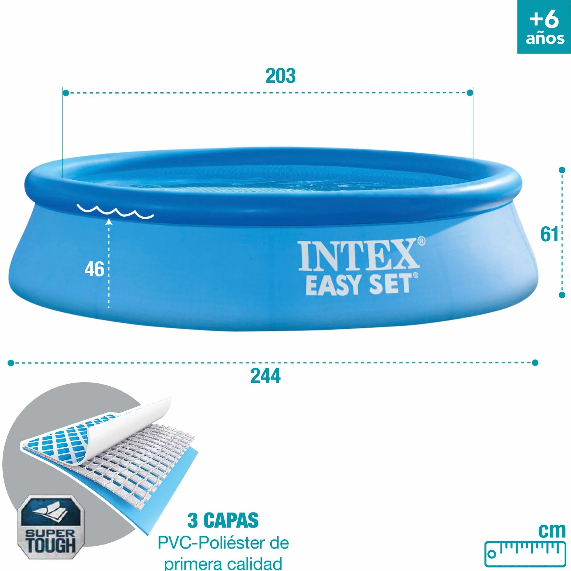 Intex Piscina Hinchable Redonda Ø244x61 cm 1.942 litros para 2 Personas