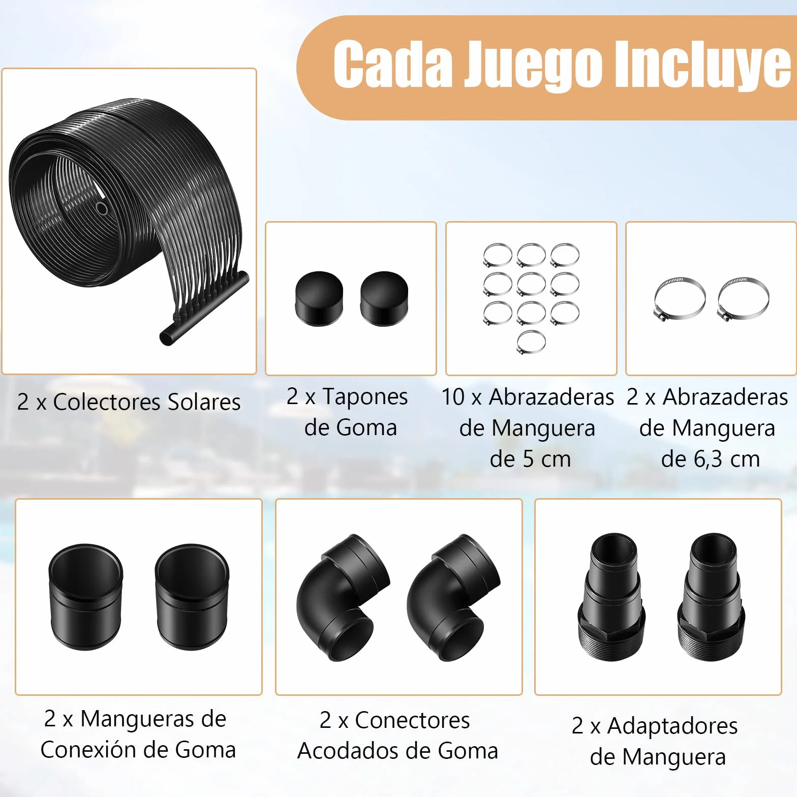 COSTWAY Calentador Solar de Piscina 500x75 cm 2 Panel Solar 21500L 25800L