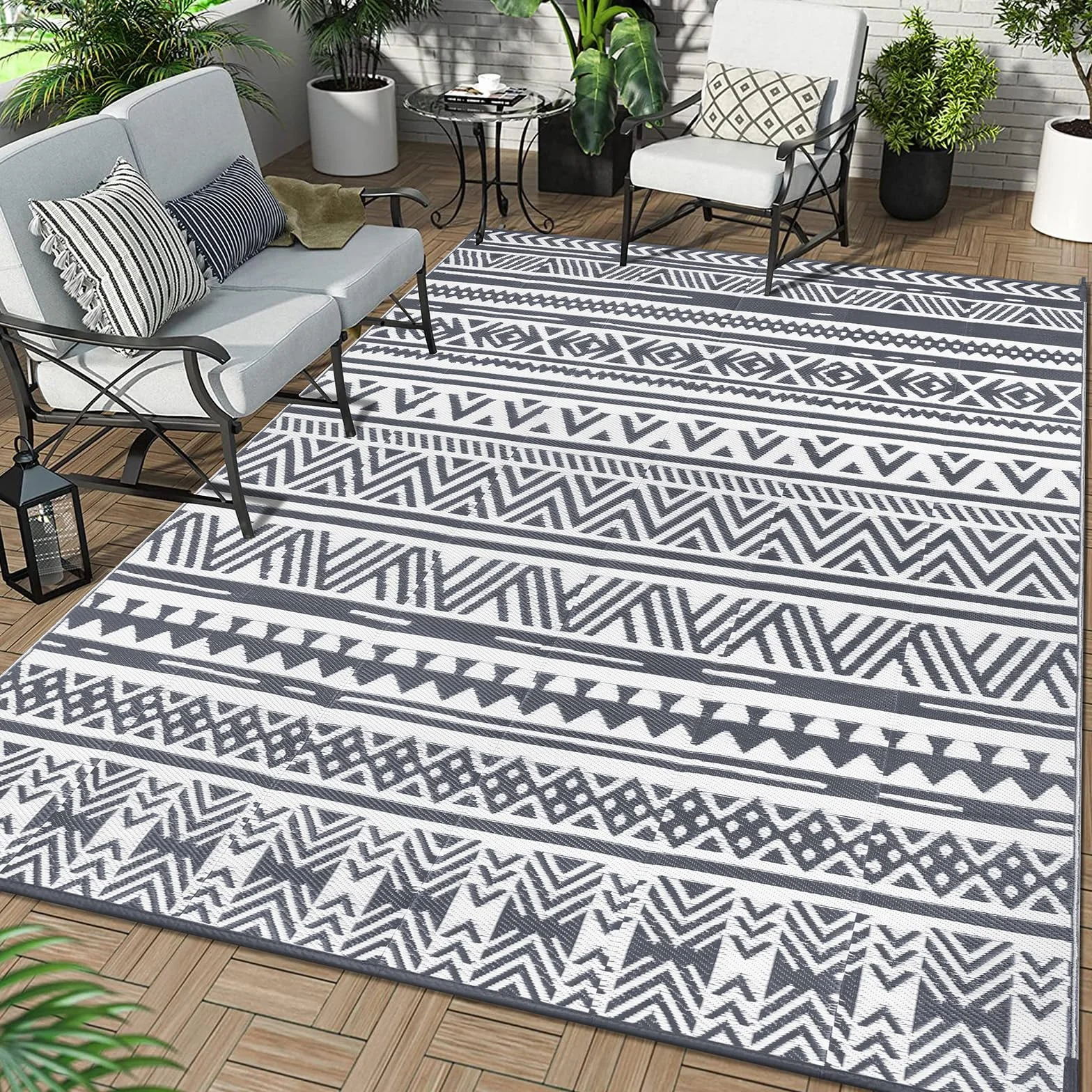 Enyhom Alfombra Exteriores Reversible 240 x 300 cm, Alfombra de Plástico Duradero para Jardín, Patio